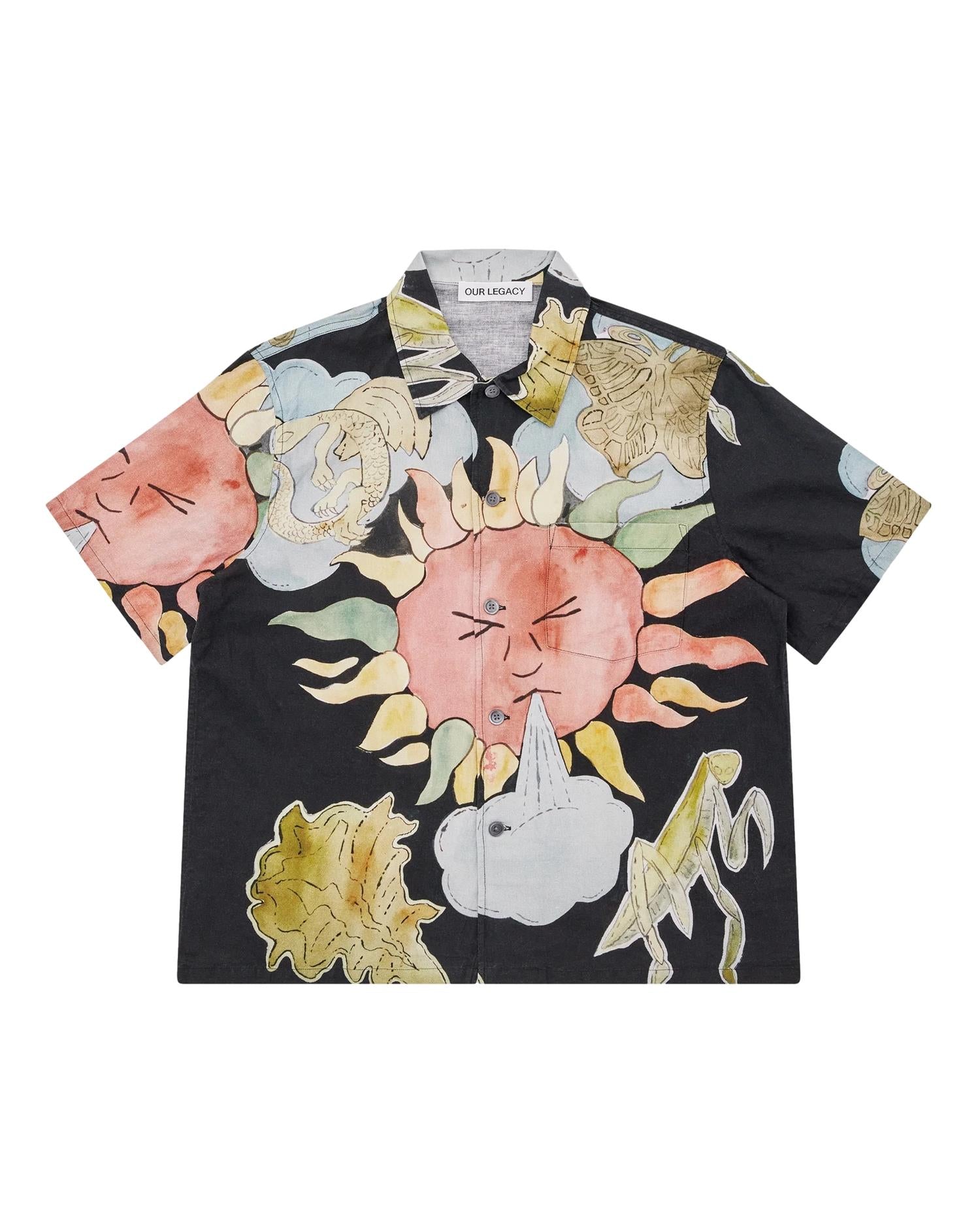 Our Legacy Box Shirt Shortsleeve Skjorte Sort Mønster - modostore.no