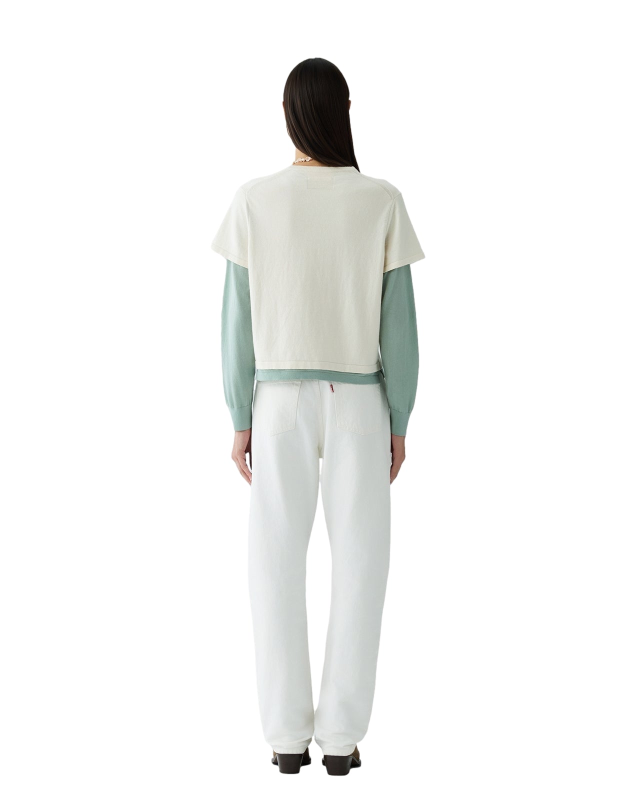 Guest In Residence lagdelt Topp Off-White og grønn, lett og stilig med avslappet passform.