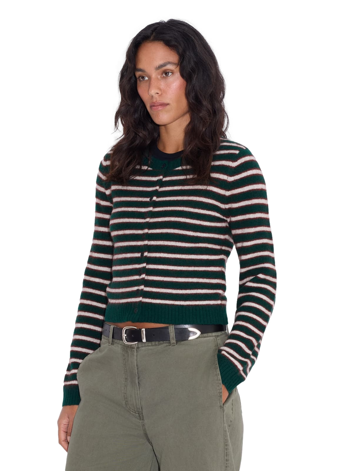 Holzweiler Mia Stripe Cardigan Cardigan Grønn Striper