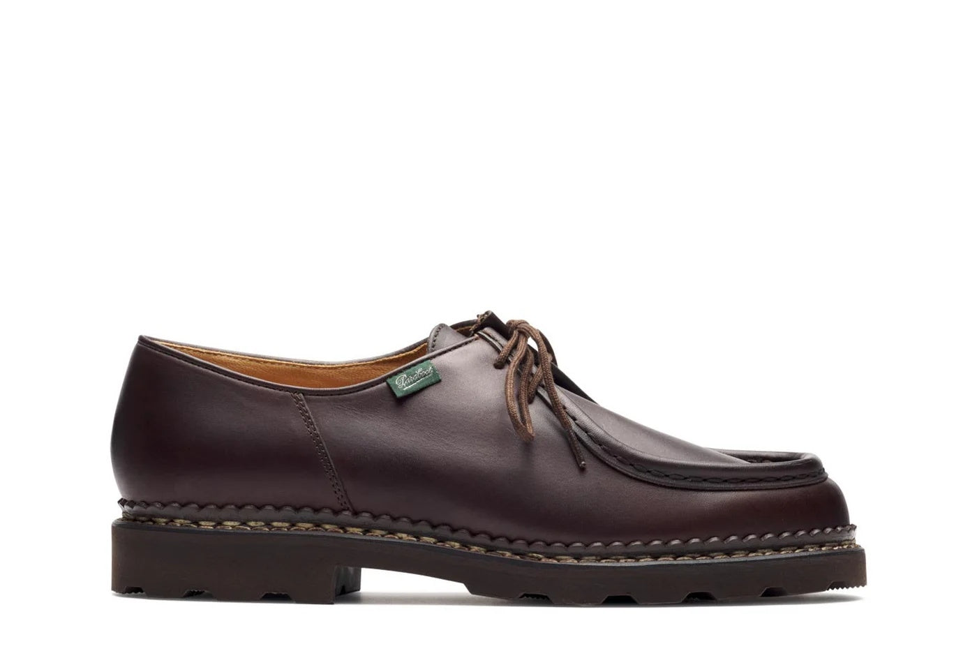 Paraboot Michael mørkebrune skinnsko med solide såler og klassisk design, perfekt for formelle anledninger.