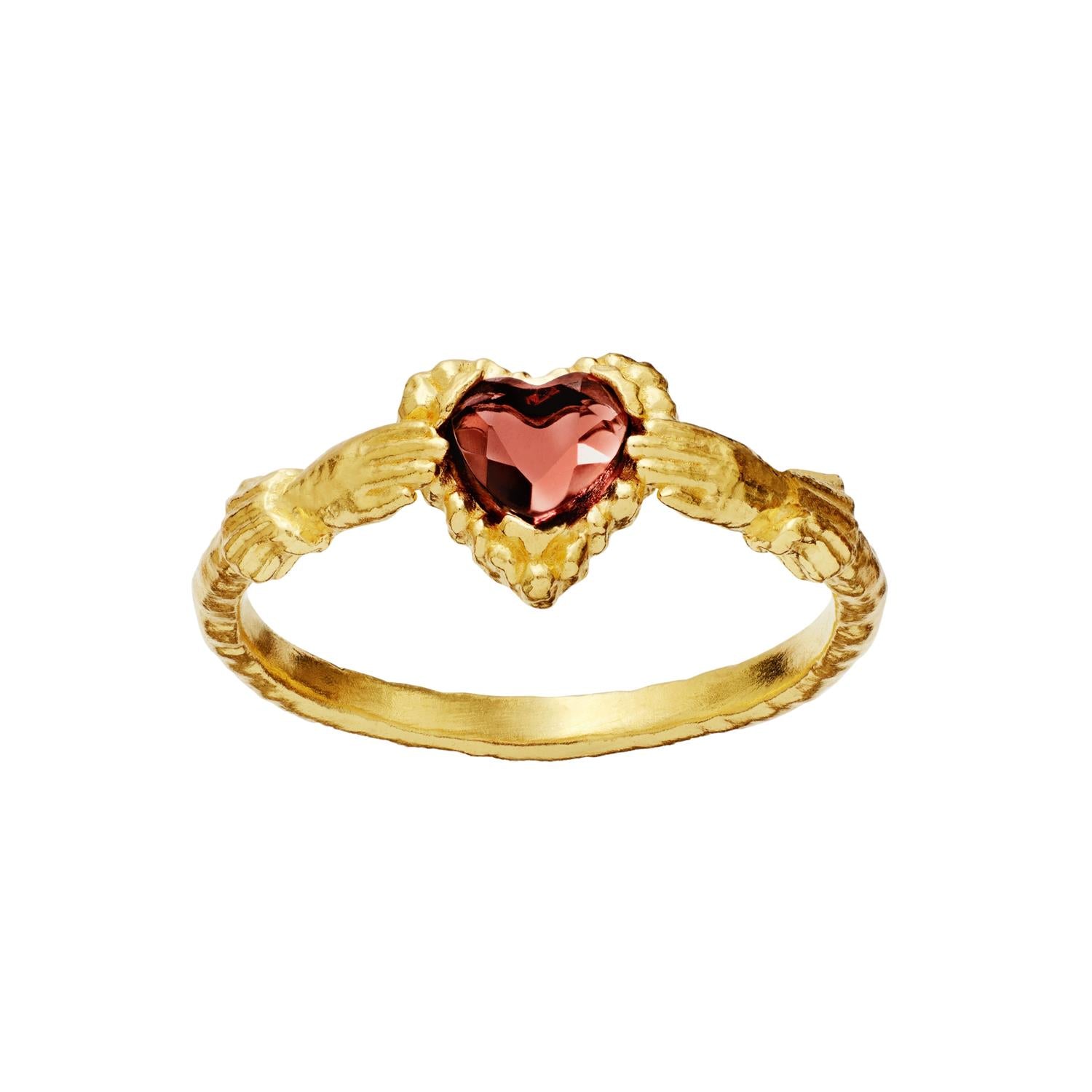 Sølvfarget Maanesten Capulet-ring med gullfargede detaljer, vist på en hånd, elegant og moderne smykkedesign.