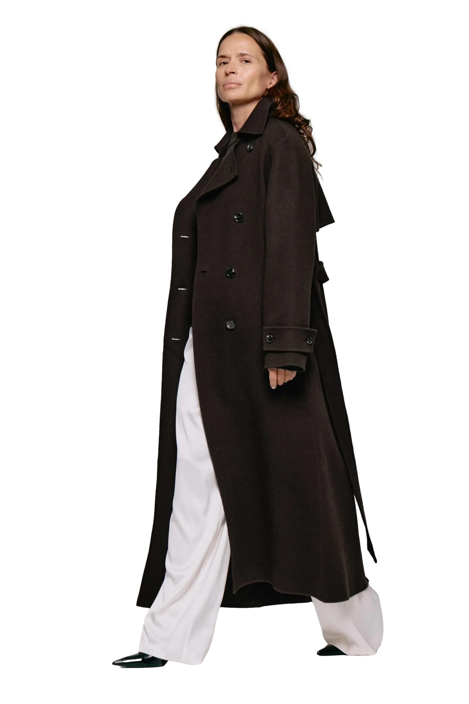 Julie Josephine Thale Wool Trenchcoat Jakke Mørkebrun - modostore.no