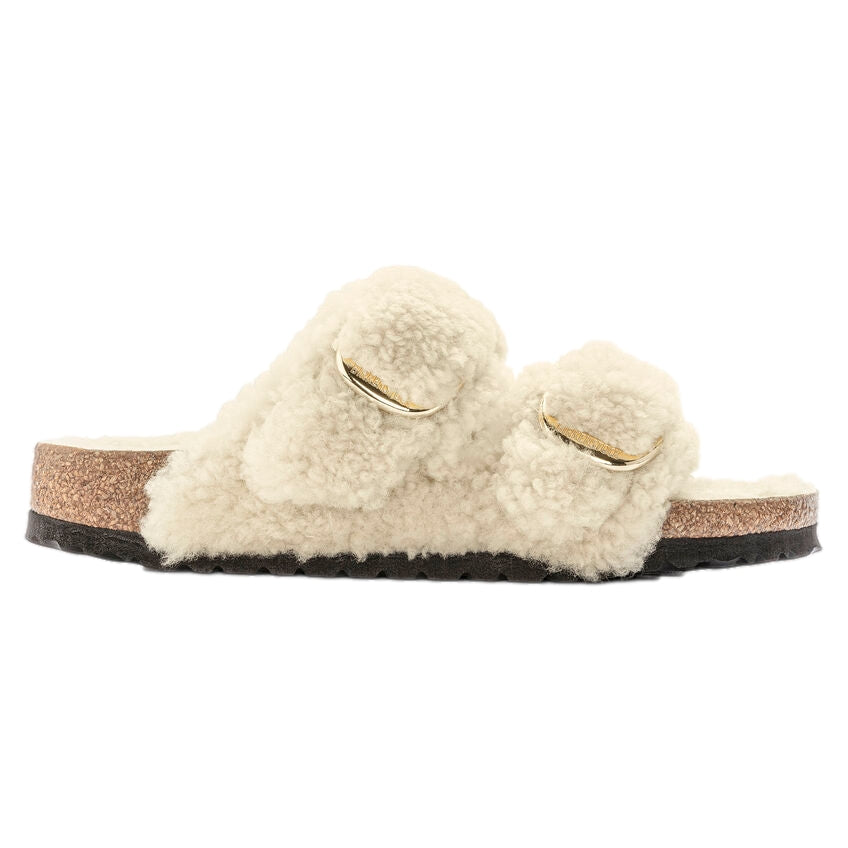 Birkenstock Arizona Big Buckle Teddy smale sko i off-white med bredt spenne og komfortabel design