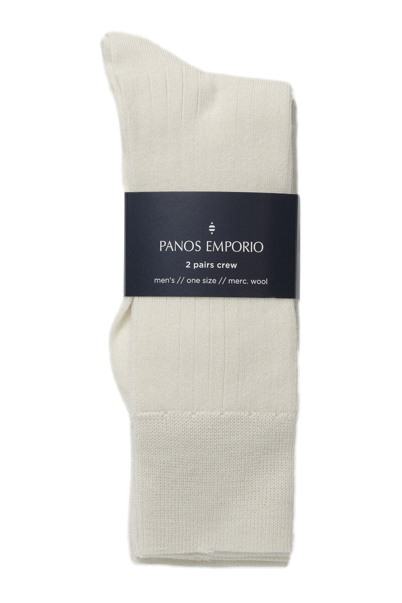 Panos Emporio 2PK Calle Premium Mercerized Wool Rib Sokker Off-White - modostore.no