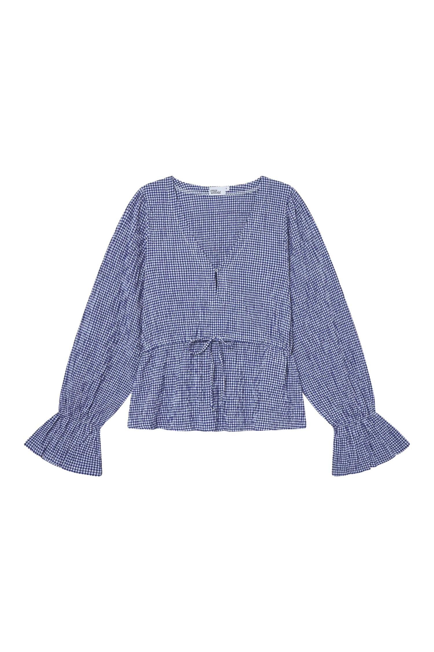 Once Untold Indiana Ribbon Blouse Topp Hvit Og Blå - modostore.no