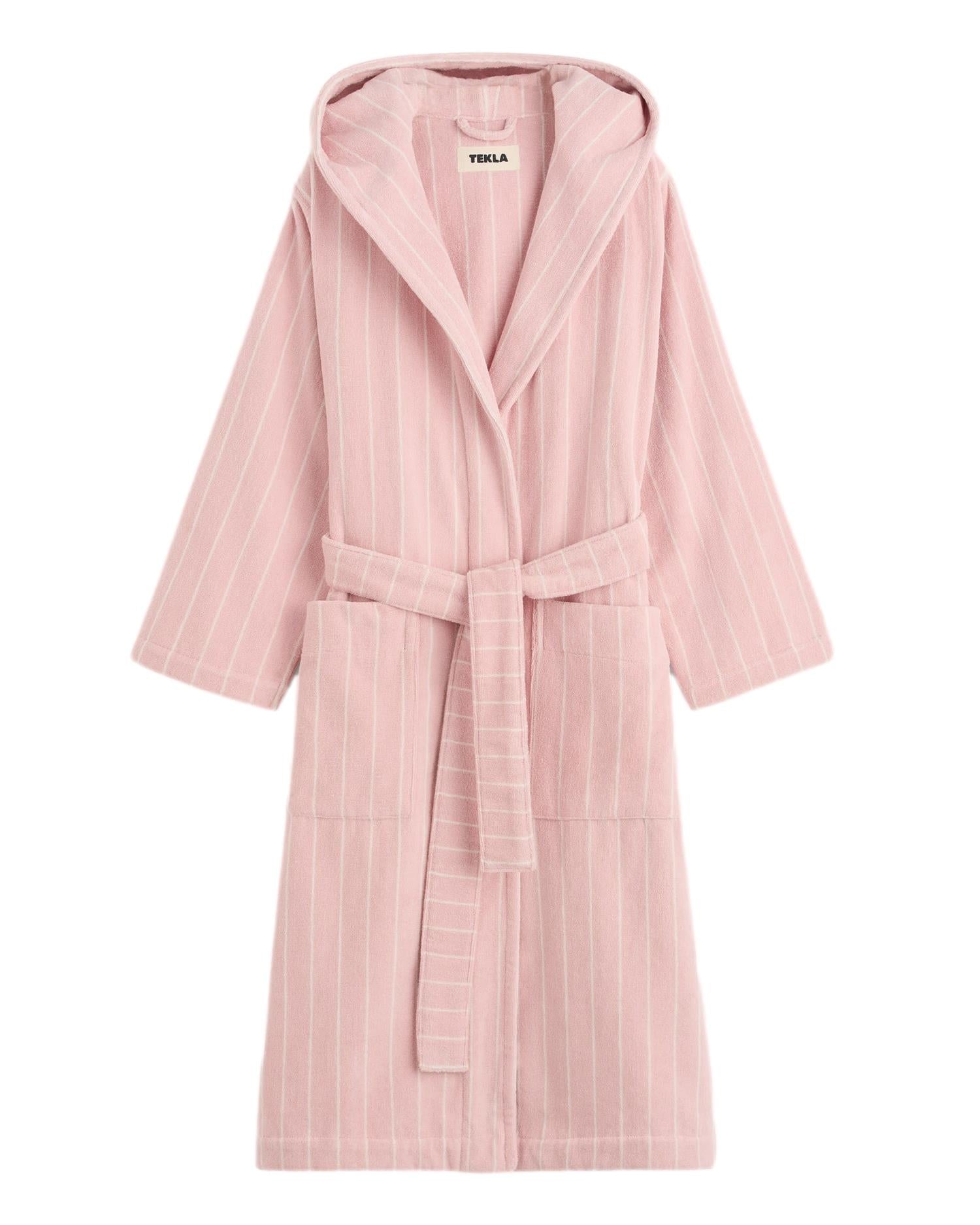 Tekla Terry Hooded Bathrobe Shaded Pink Stripes Undertøy Morgenkåpe Stripet Rosa
