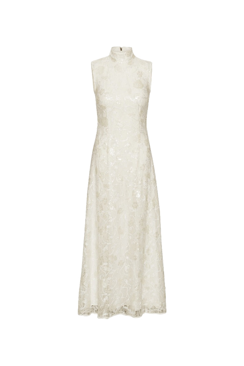 ROTATE Lace Sequin Maxi Dress Kjole Off-White - modostore.no