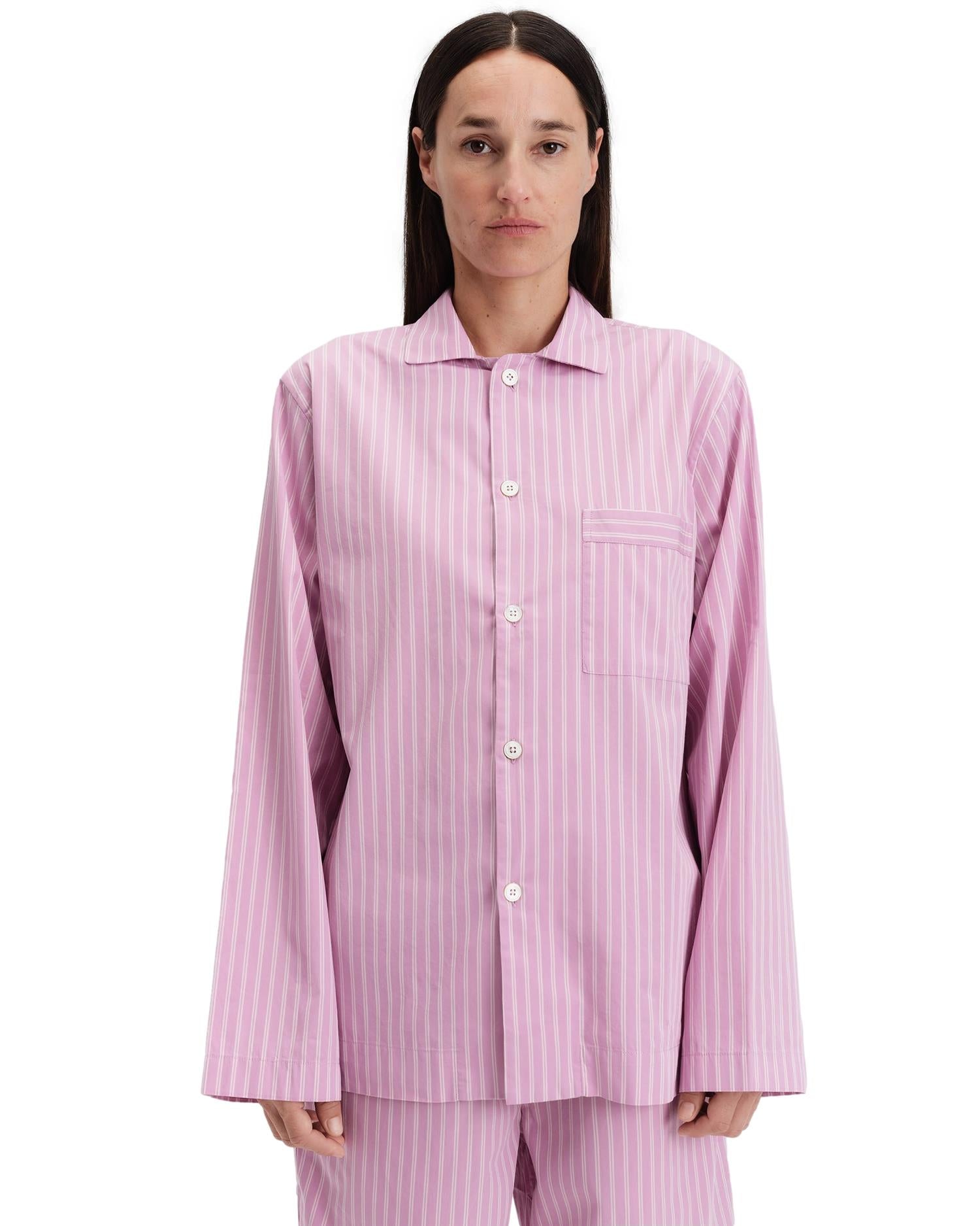 Tekla Poplin Pyjamas Long Sleeve Shirt Purple Pink Stripes Undertøy Rosa