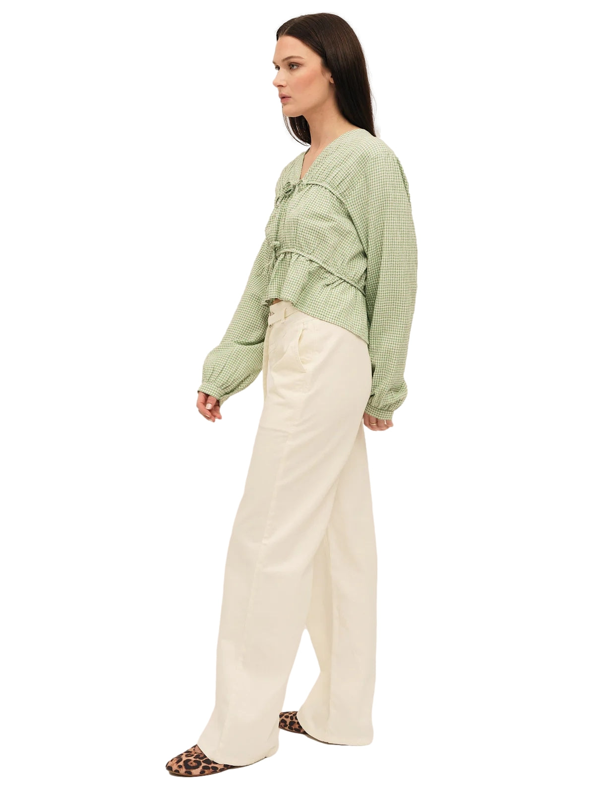 Once Untold Indiana String Blouse Skjorte Hvit Og Grønn - modostore.no