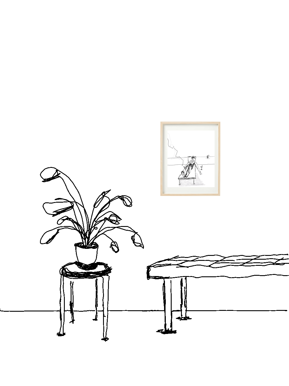Ole-Kristian Joki Haukeberg kunstverk av solseng på A4-format, vises i detalj med farger og tekstur.