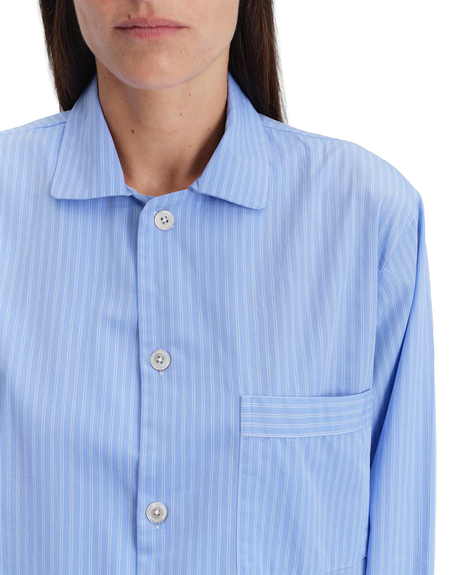 Tekla Poplin Pyjamas Long Sleeve Shirt Pin Stripes Undertøy Blå
