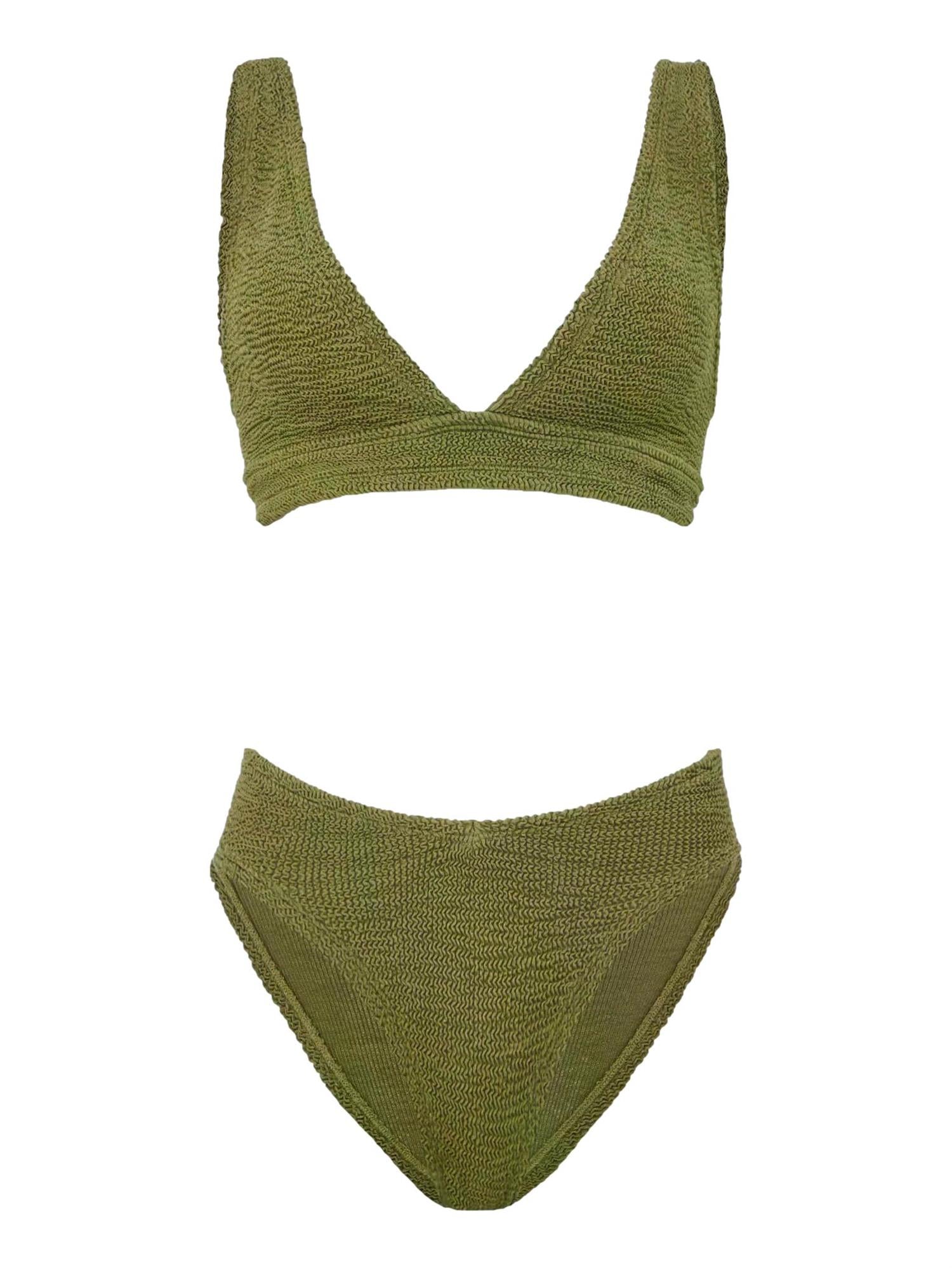 Hunza G Angel Bikini i metallisk mosegrønn, olivengrønn, med tettsittende passform og glansfull tekstur.