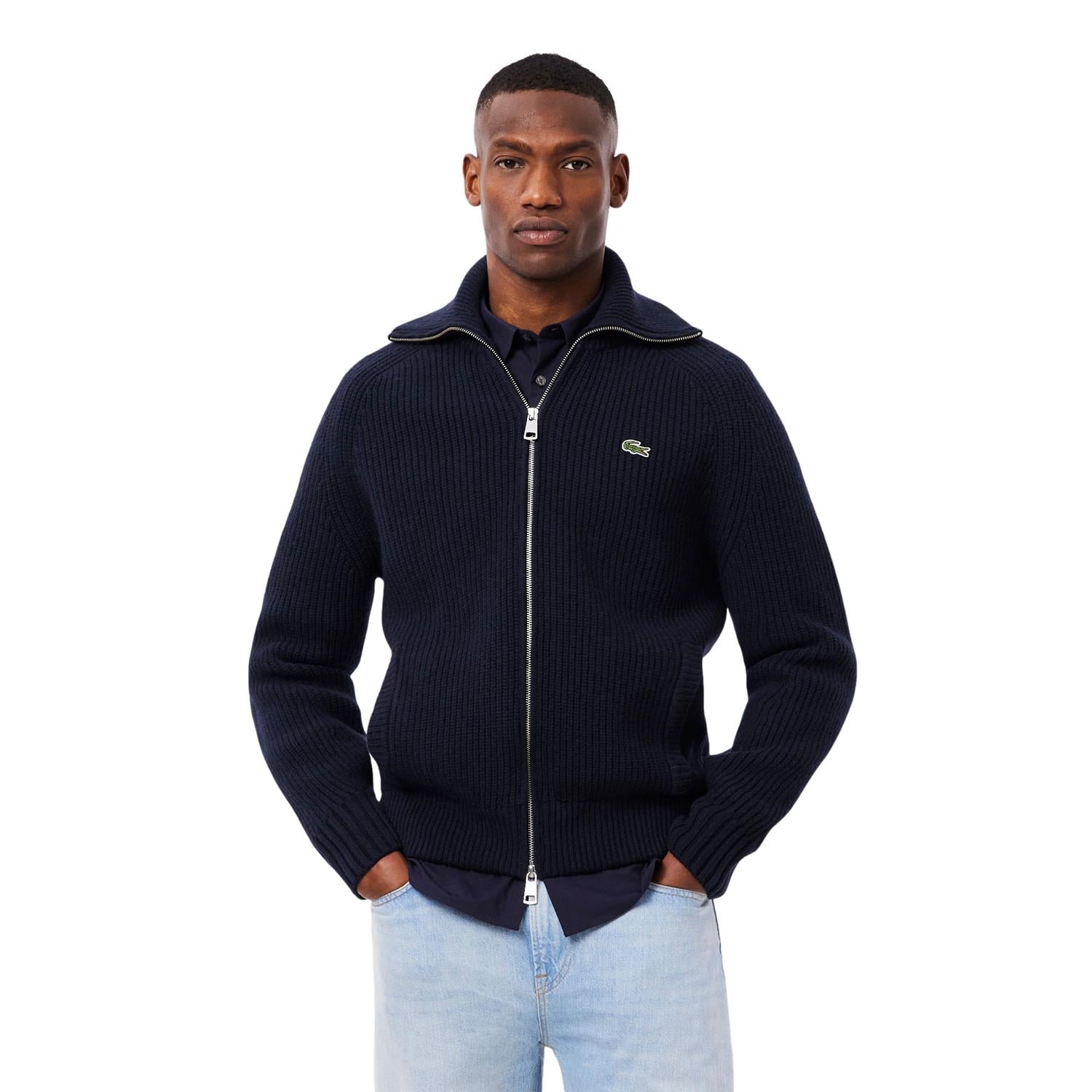 Lacoste Wool Zip-Up Sweater Cardigan Mørkeblå