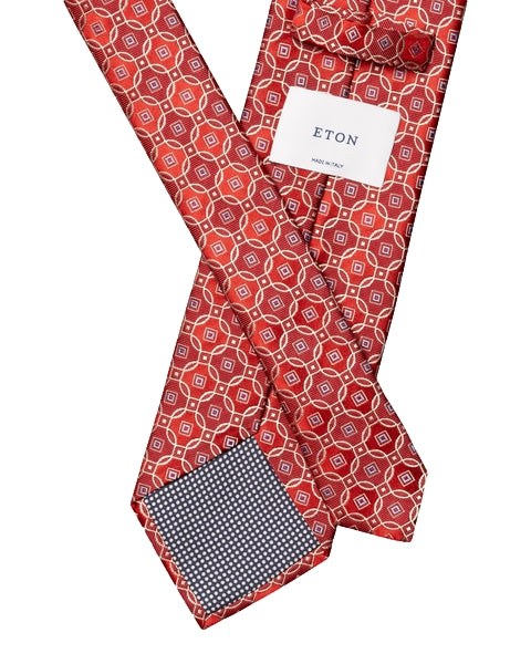 Eton Medallion Woven Silk Tie Slips Rødt Mønster