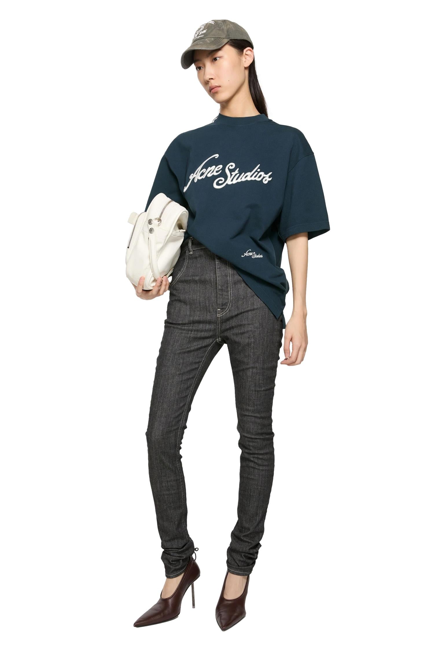 Acne Logo T-shirt - Relaxed Fit T-shirt Marine - modostore.no