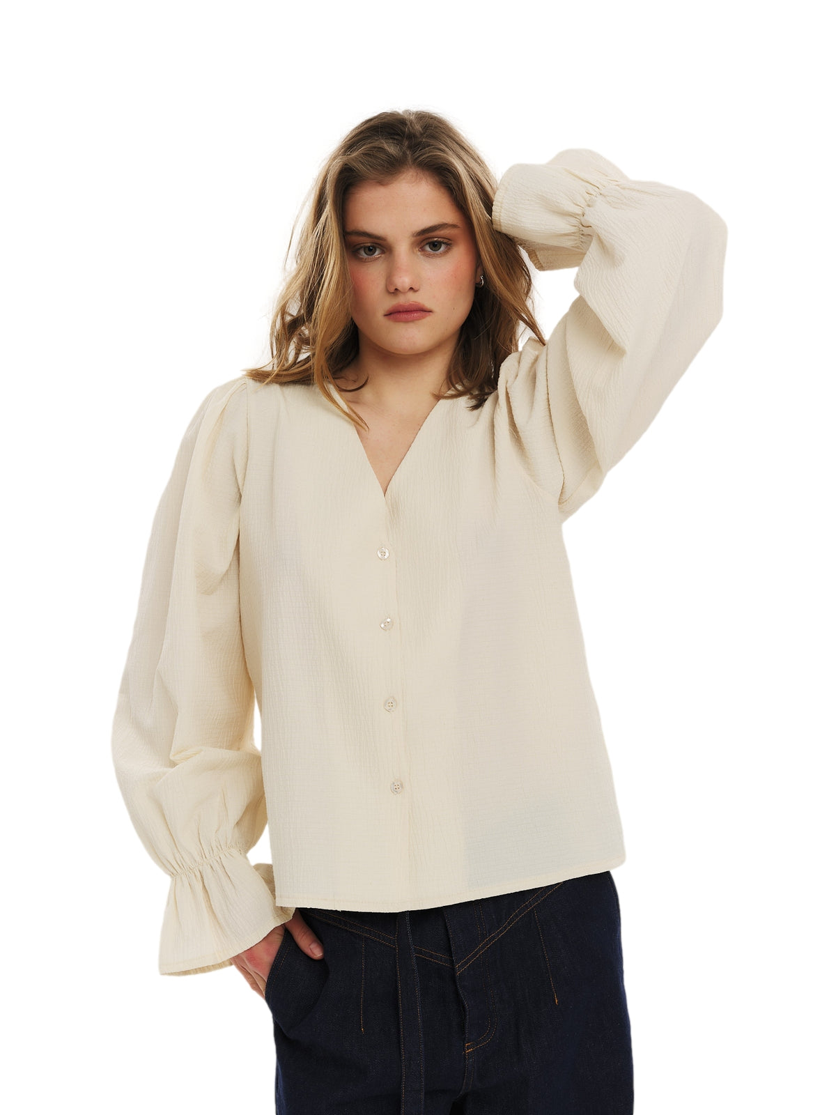 Once Untold Indiana LS Button Blouse Topp Off-White