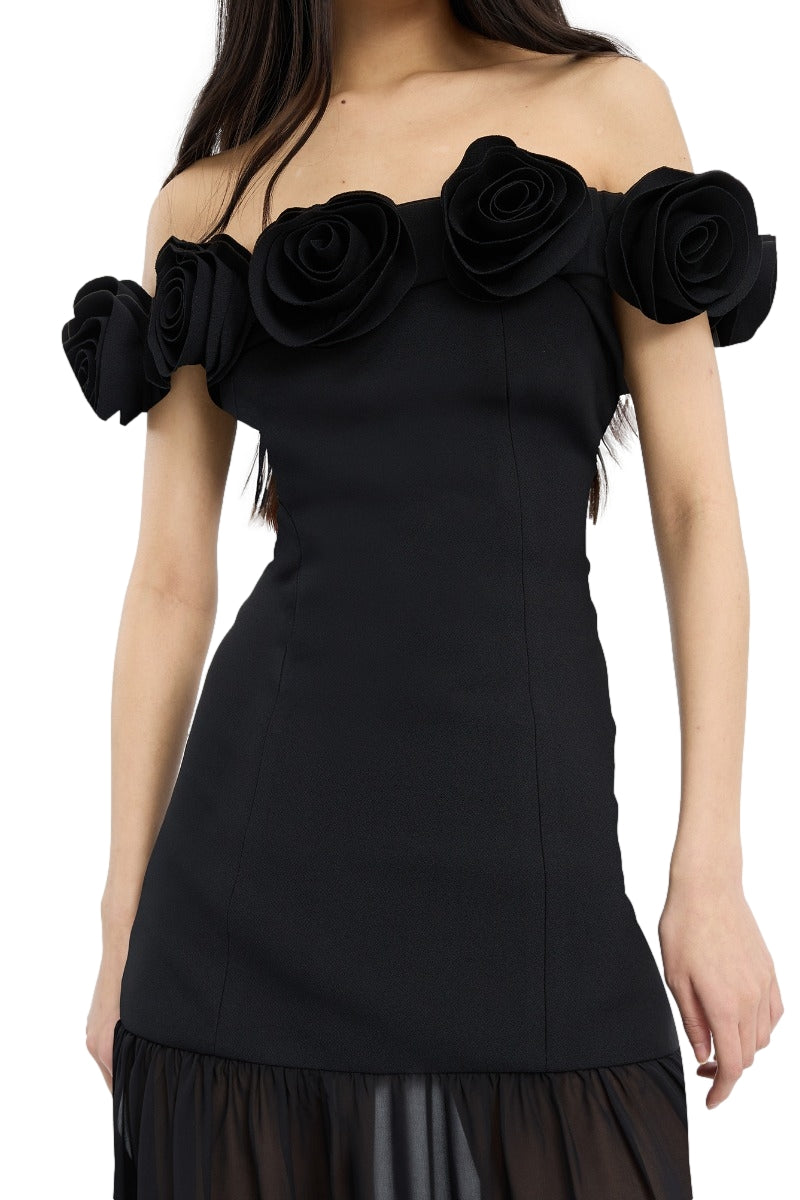 ROTATE Crepe Maxi Flower Dress Kjole Sort
