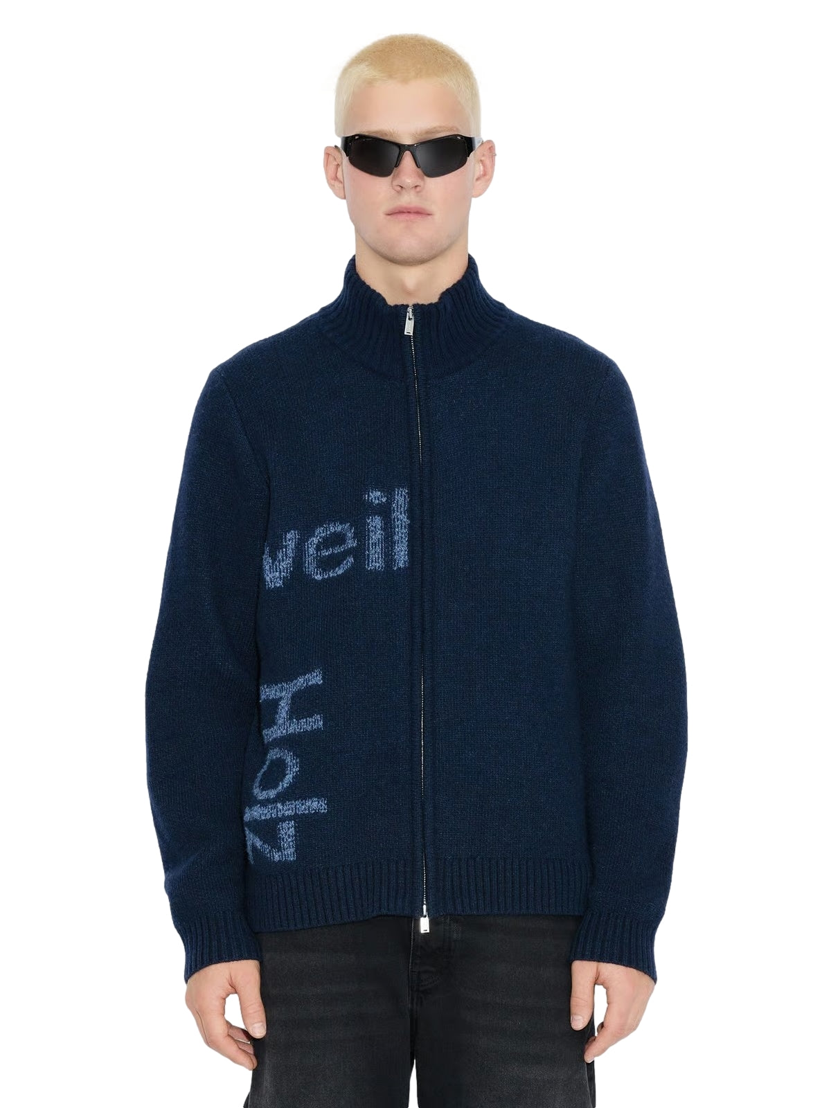 Holzweiler Haza Logo Zip Cardigan Genser Mørk Blå Melert - modostore.no