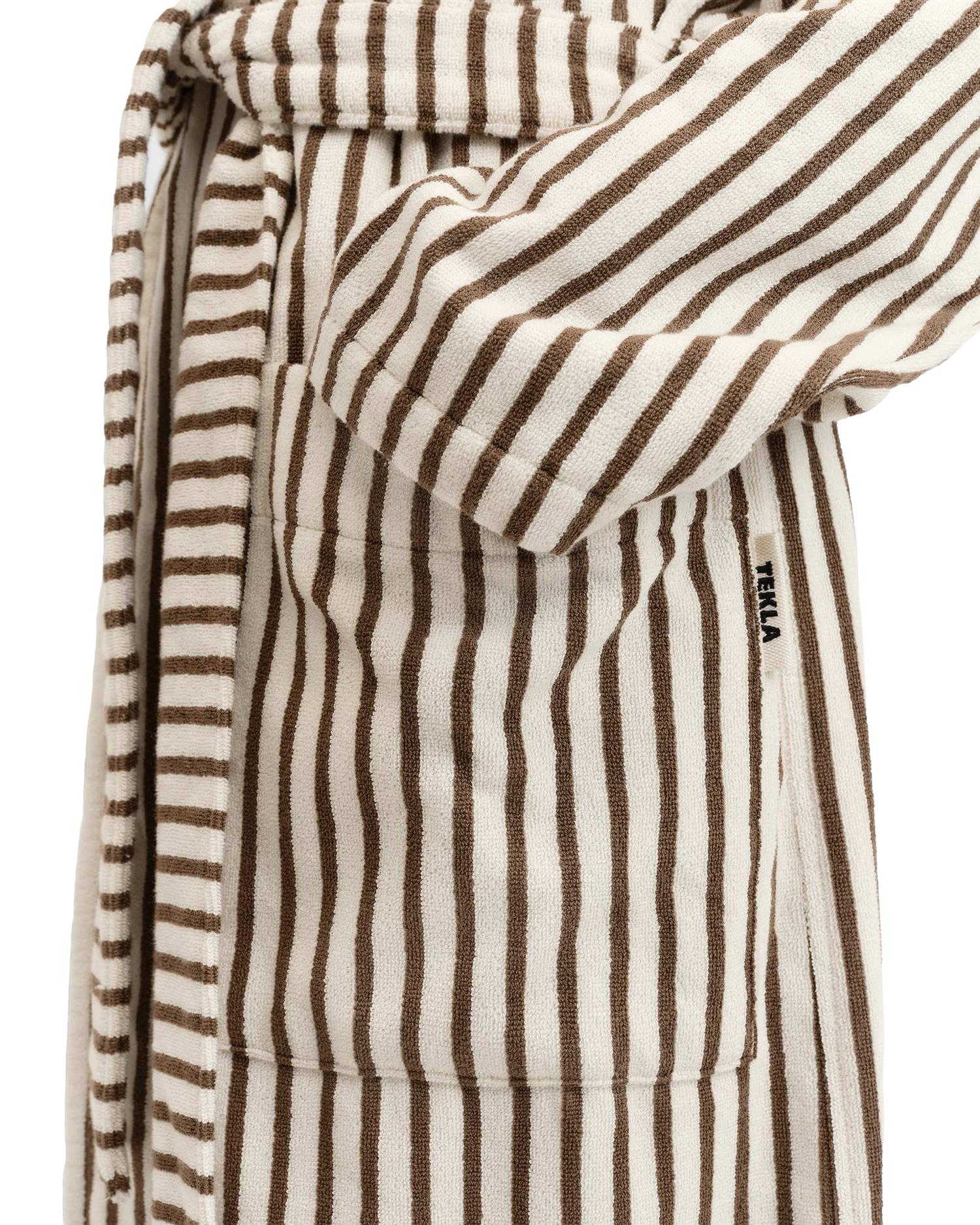 Tekla Terry Hooded Bathrobe Kodiak Stripes Undertøy Morgenkåpe Hvit Og Brun