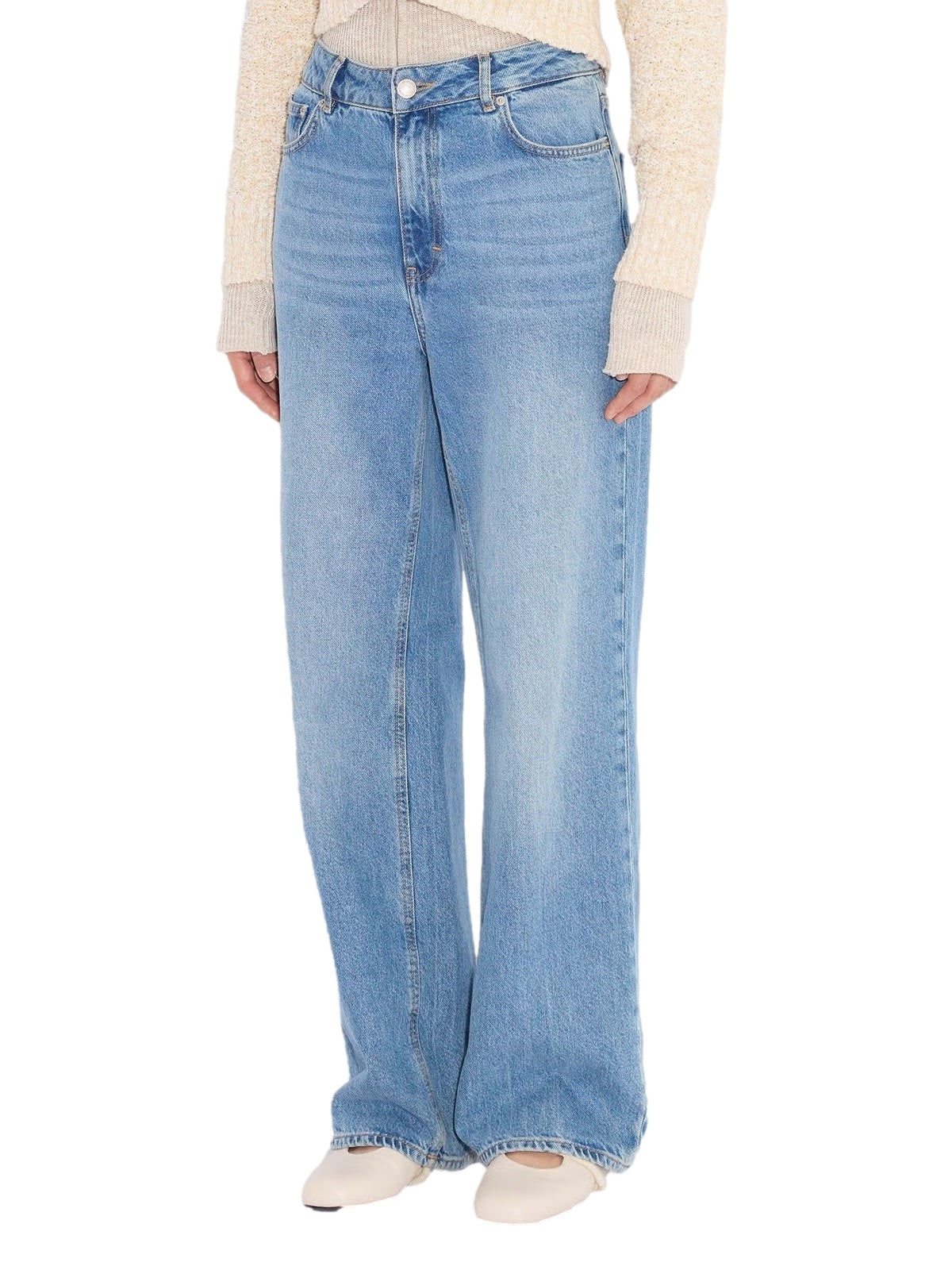 Lyseblå Holzweiler W Wide-Leg Jeans som viser bred, løs passform og klassisk denimmateriale.