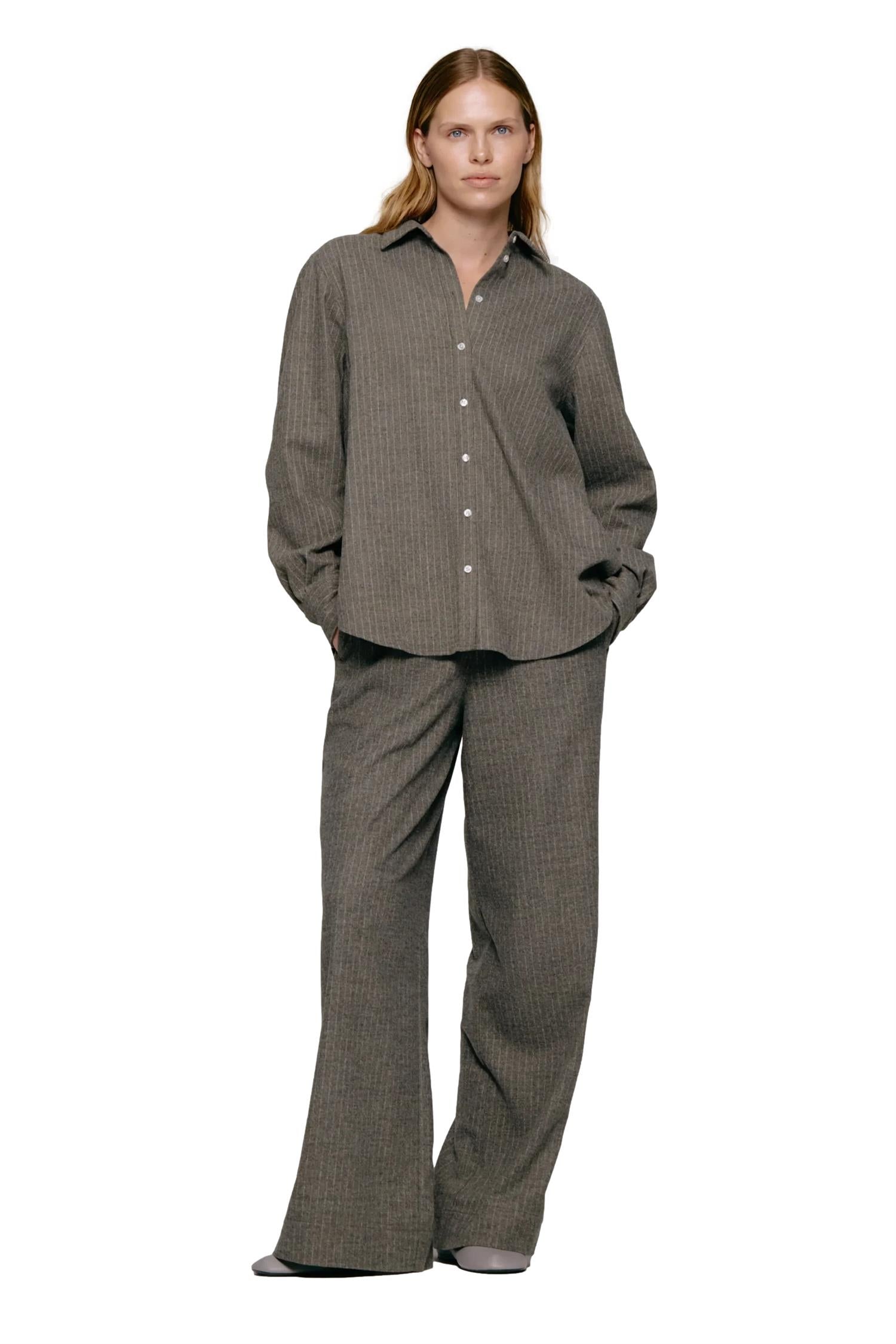 Julie Josephine Sophie Wool Blend Shirt Skjorte Gråbrun - modostore.no