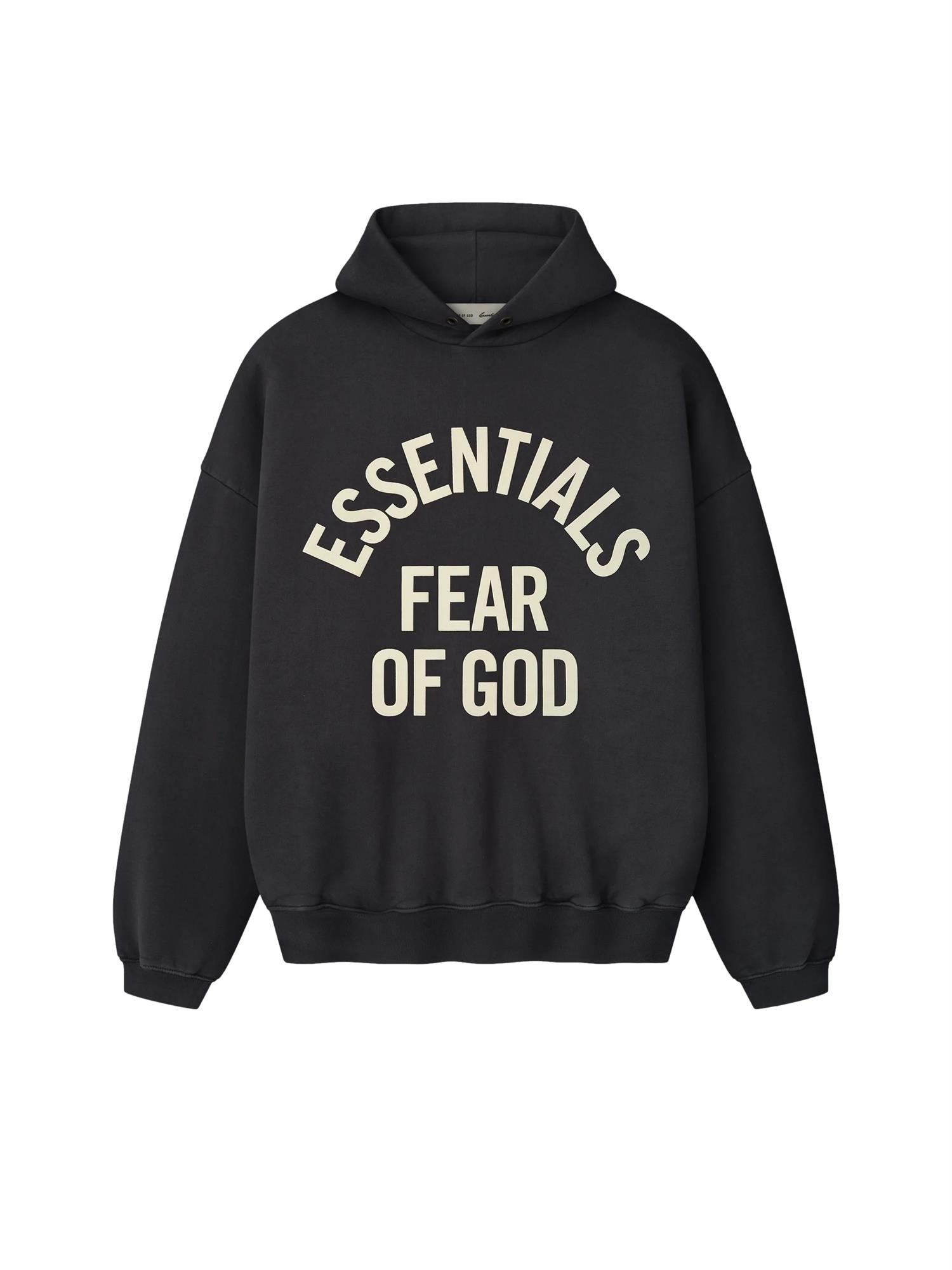 Fear of God Essentials Campus 90's Hoodie Hettegenser Vasket Sort - modostore.no