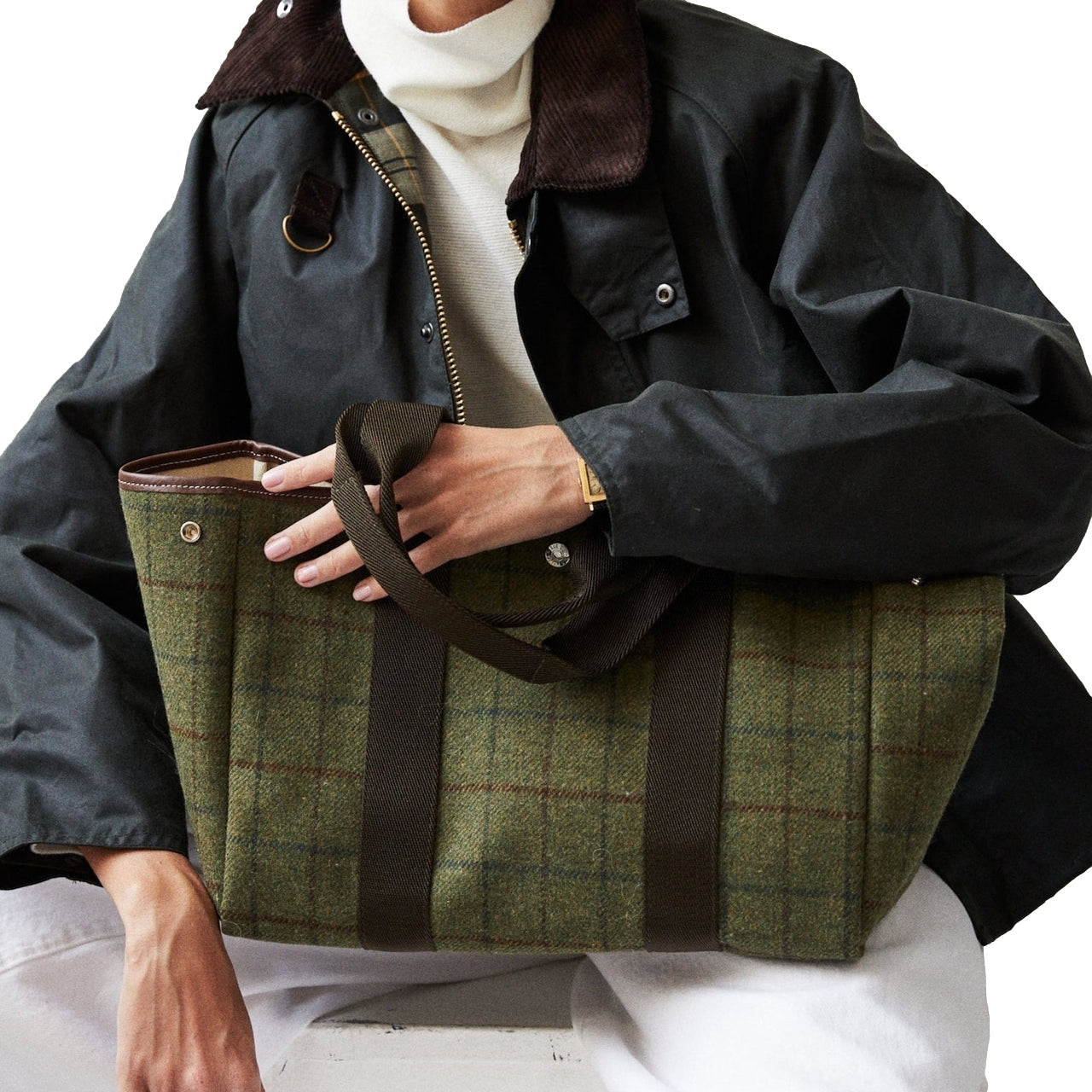 Rue de Verneuil Traversée M Hunting Tweed Khaki Veske Khaki