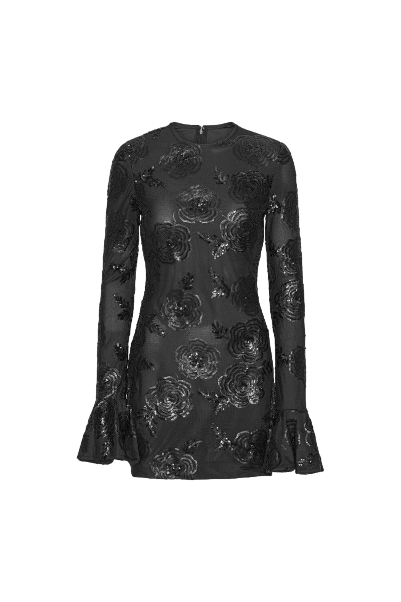 ROTATE Sequins LS Mini Dress Kjole Sort - modostore.no
