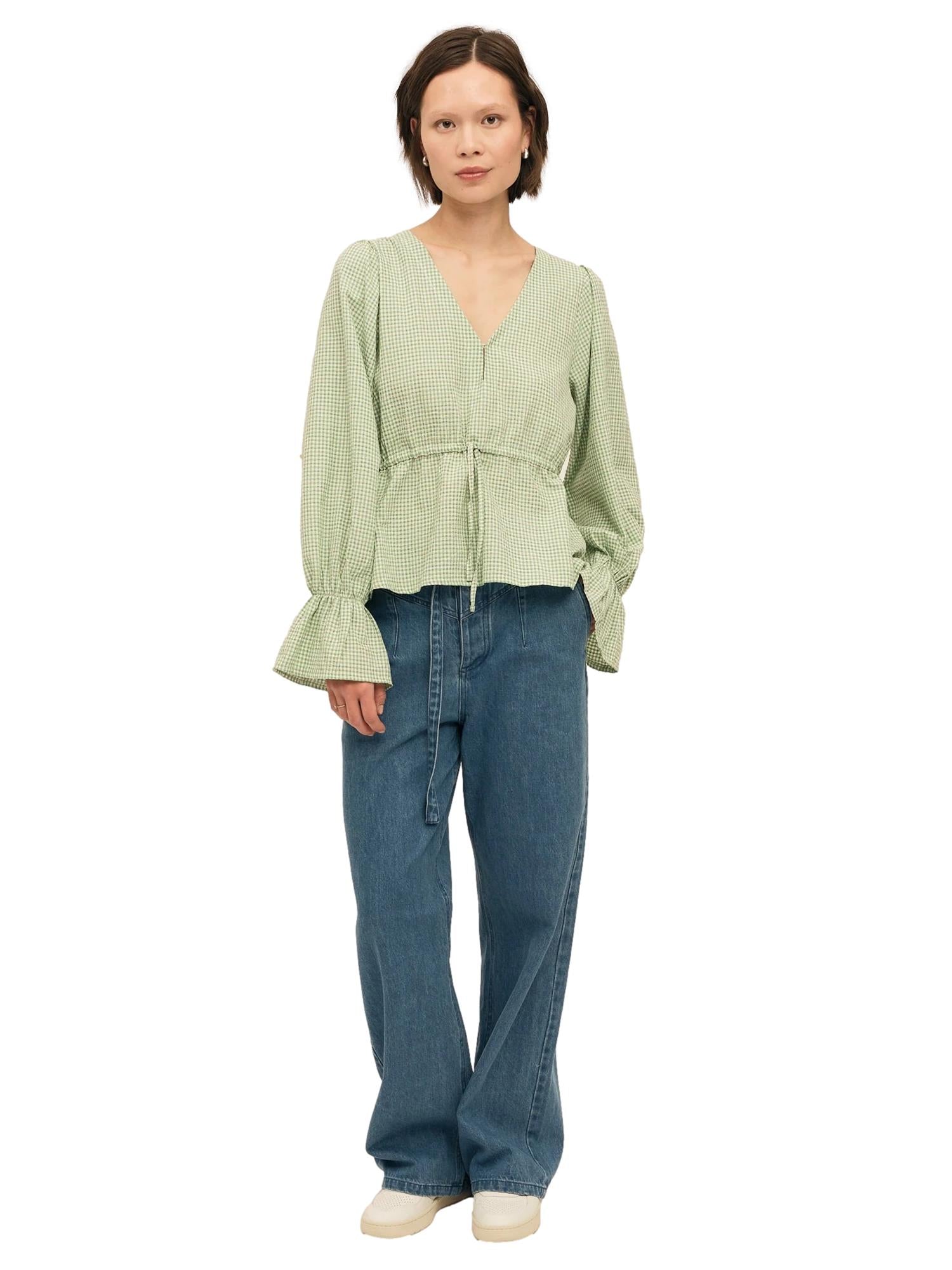 Once Untold Indiana Ribbon Blouse Topp Hvit Og Grønn - modostore.no