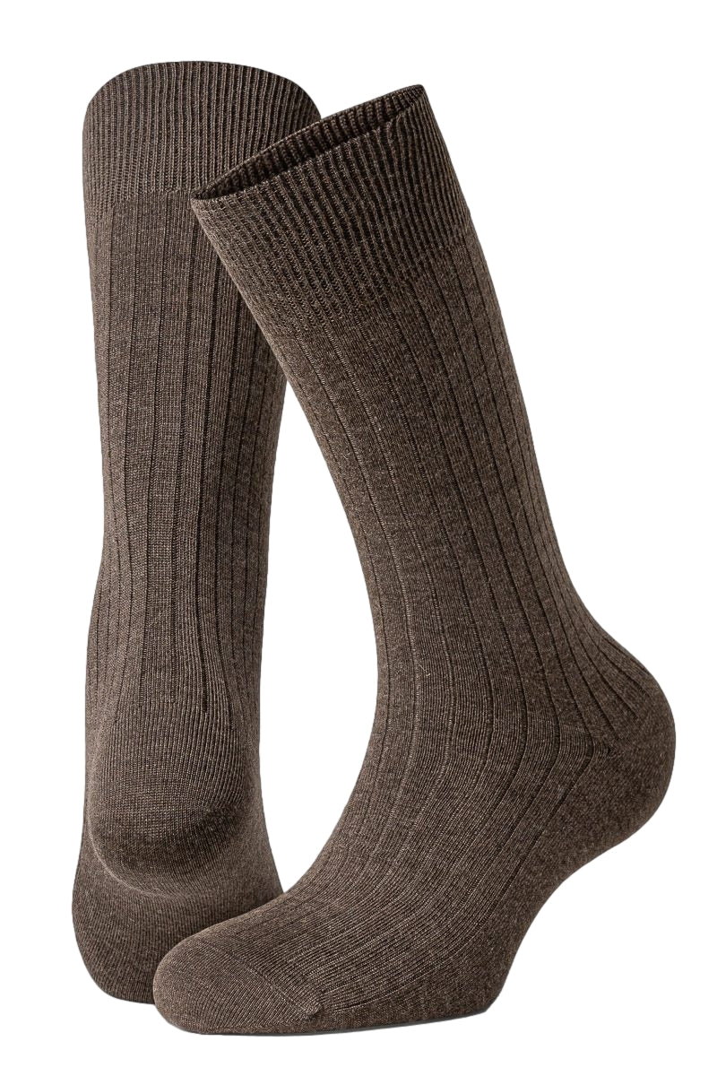 Panos Emporio 2PK Calle Premium Mercerized Wool Rib Sokker Brun - modostore.no