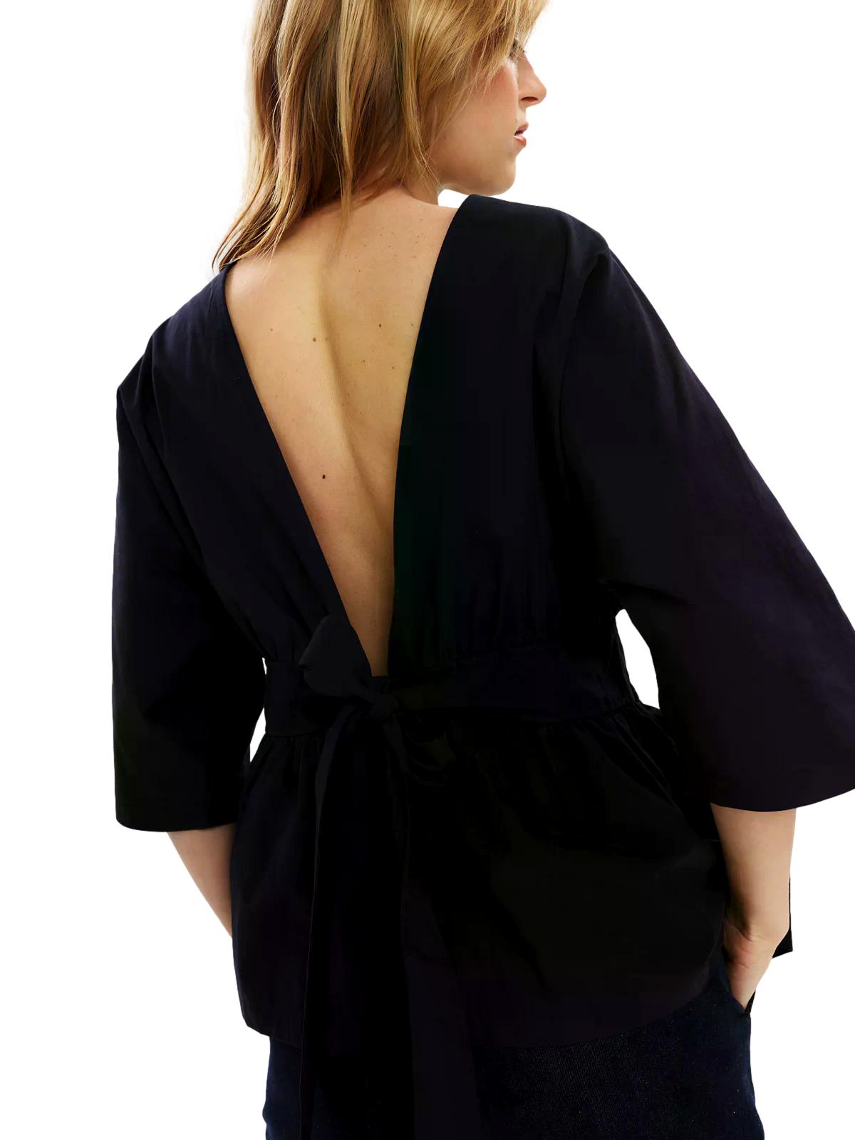 Once Untold Peyton Tie Back Blouse Topp Mørkeblå - modostore.no
