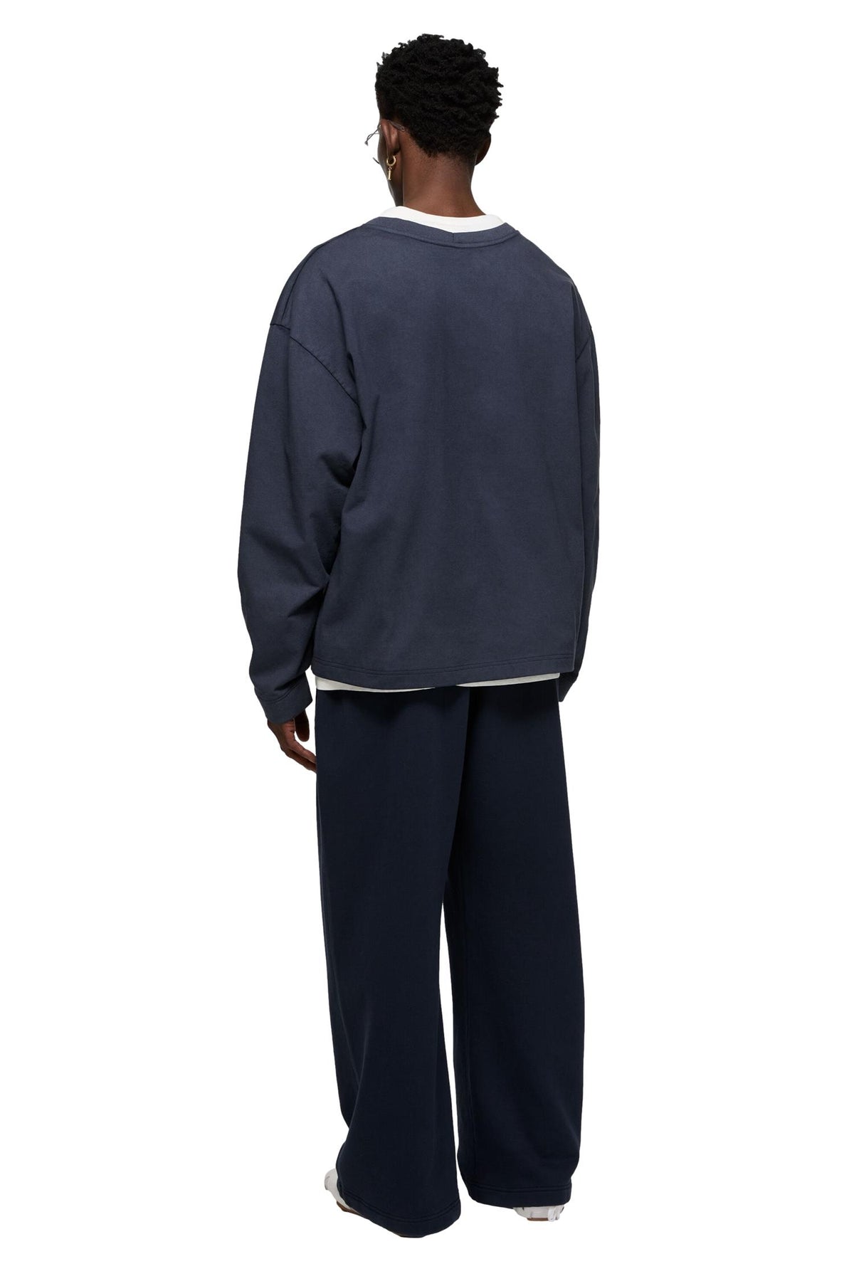 Acne Layered Sweatshirt With Logo Crewneck Mørkeblå