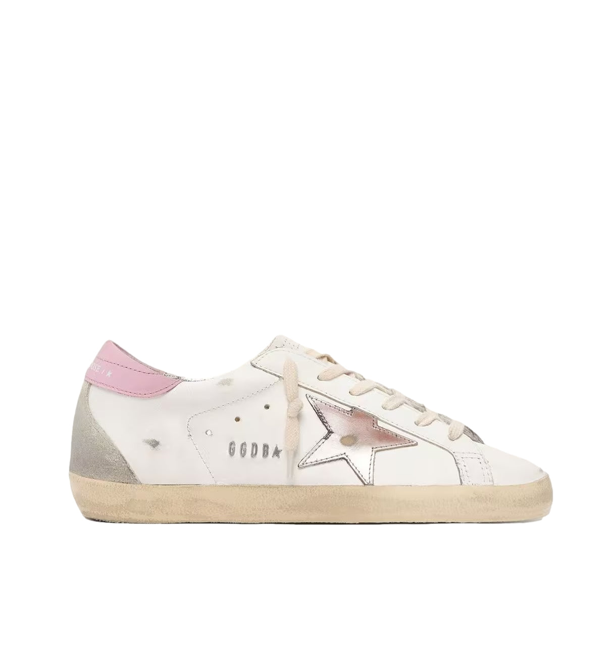Golden Goose Super-Star With Gray Suede Star And Pink Leather Heel Tab Sko Hvit Og Rosa - modostore.no
