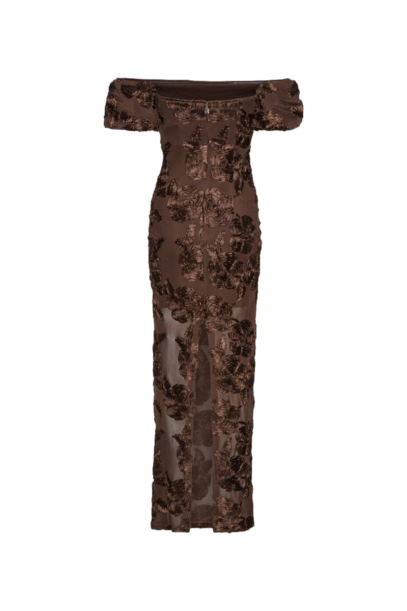 ROTATE Flower Mesh Maxi Dress Kjole Brun