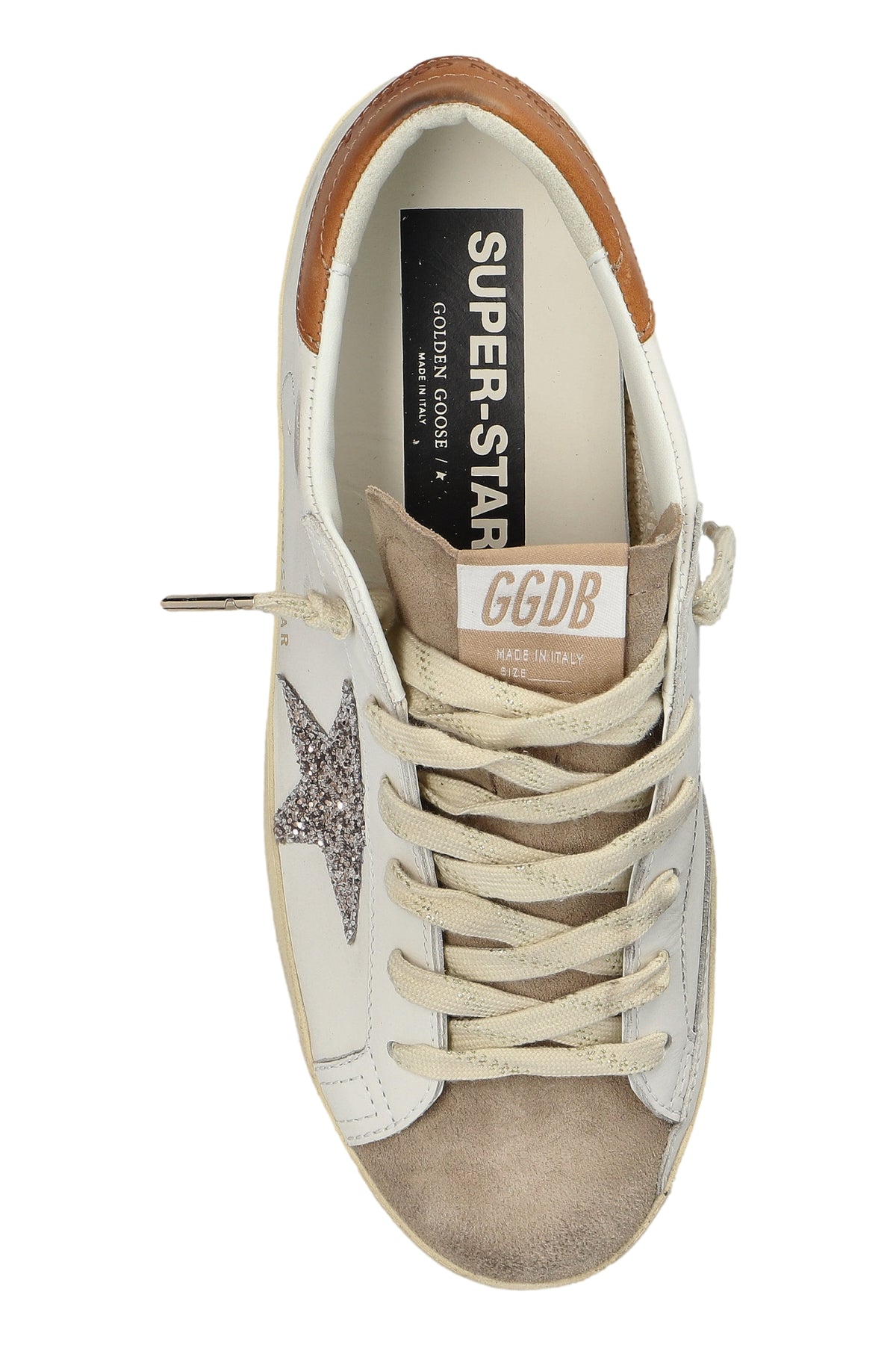 Golden Goose Super Star Leather Upper And Heel Suede Toe Glitter Star Sko Hvit Og Oransje