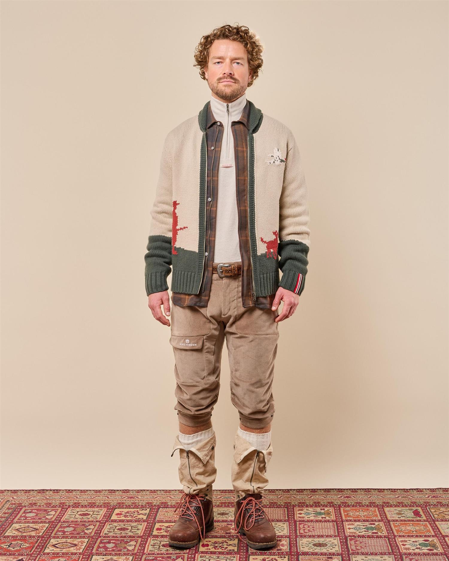 Amundsen Huntsman Cardigan Mens Cardigan Beige Mønster