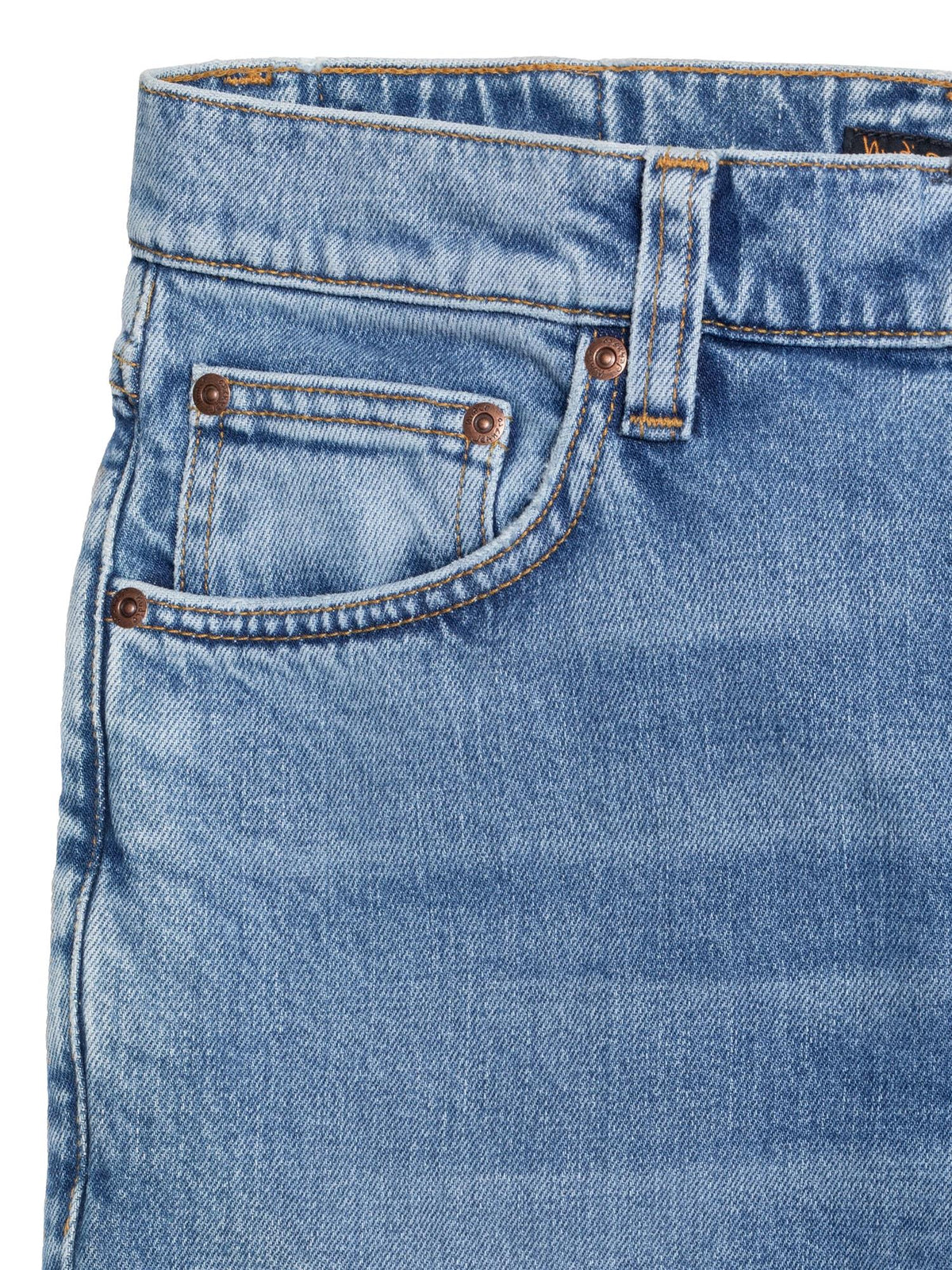 Nudie Jeans Solid Ollie vintage jeans i blå med slitt design, passform og klassisk denimstil.