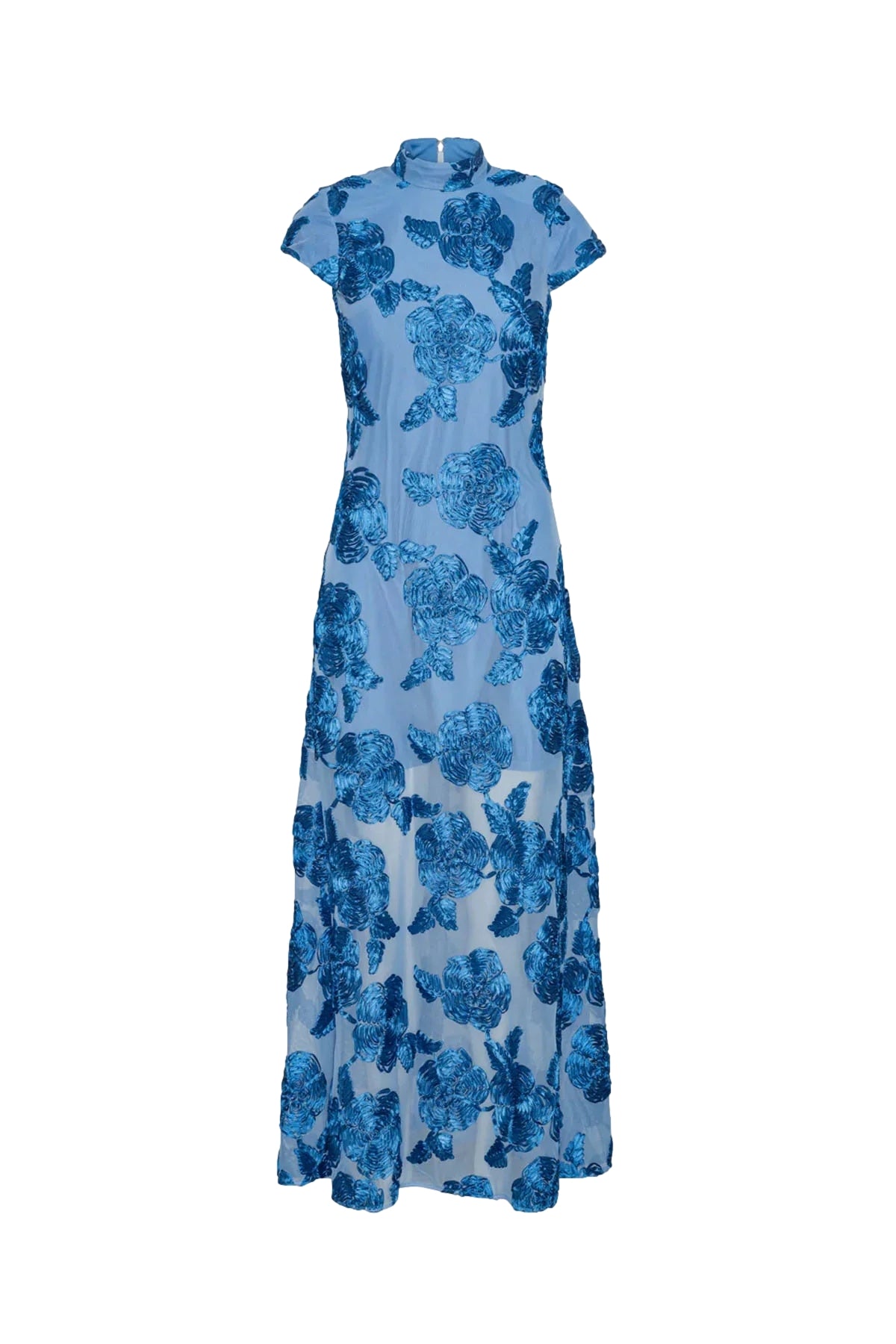 ROTATE Mesh Capsleeve Maxi Dress Kjole Blå