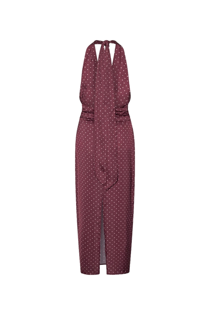 ROTATE Dot Halterneck Scarf Dress Kjole Burgunder Mønster