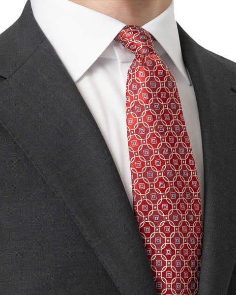 Eton Medallion Woven Silk Tie Slips Rødt Mønster