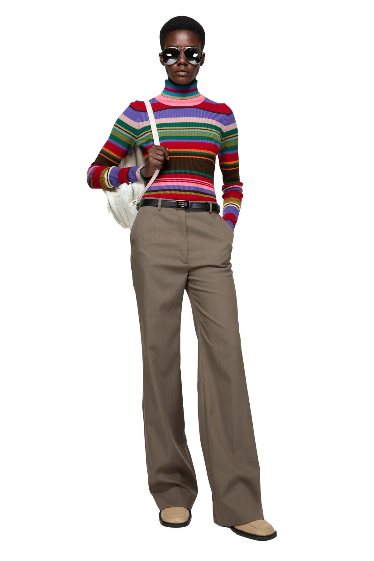 Acne strikket ullturtleneck genser med stripemønster, varm og stilig, sett fra forsiden, i flere farger.