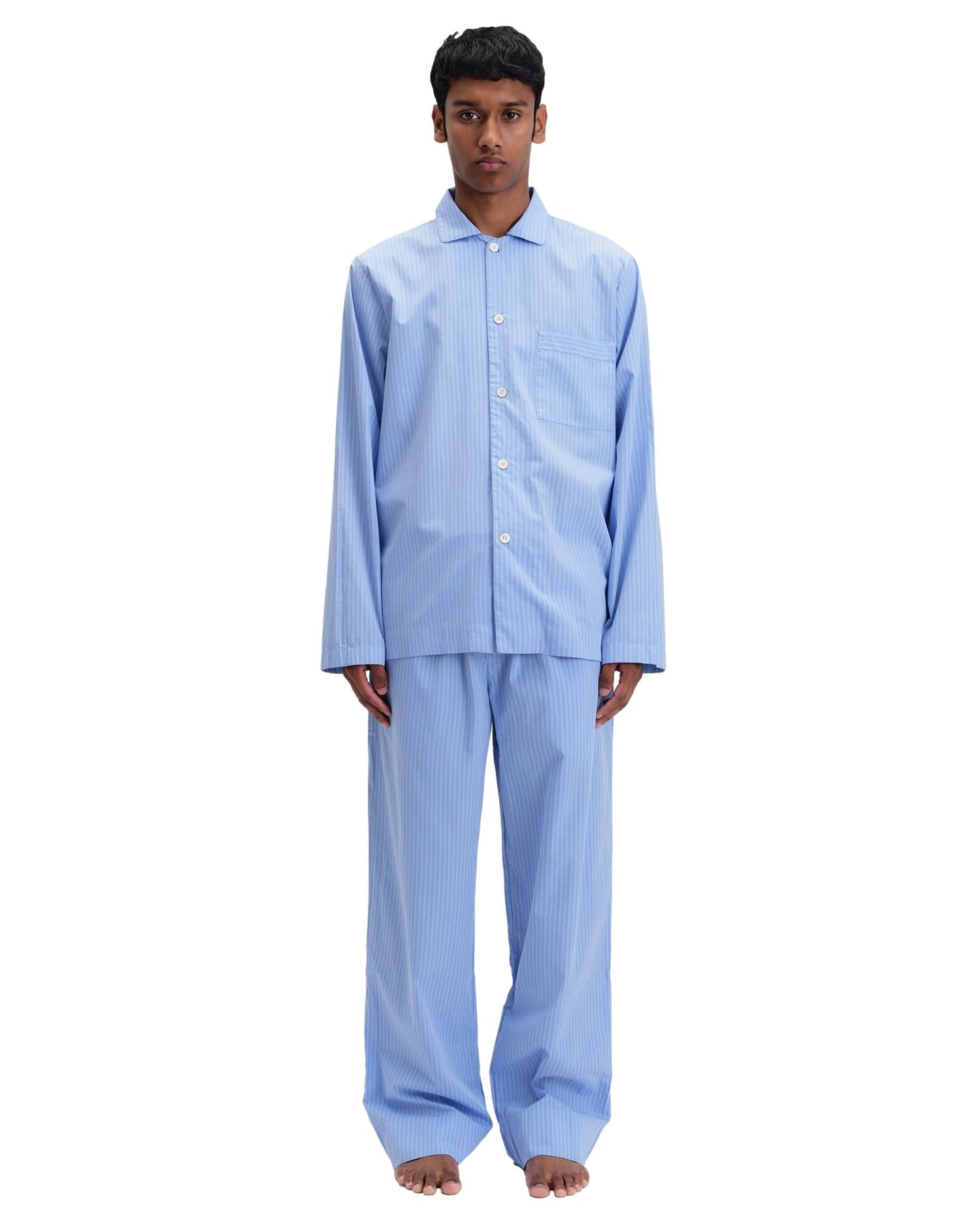 Tekla Poplin Pyjamas Pants Pin Stripes Undertøy Blå