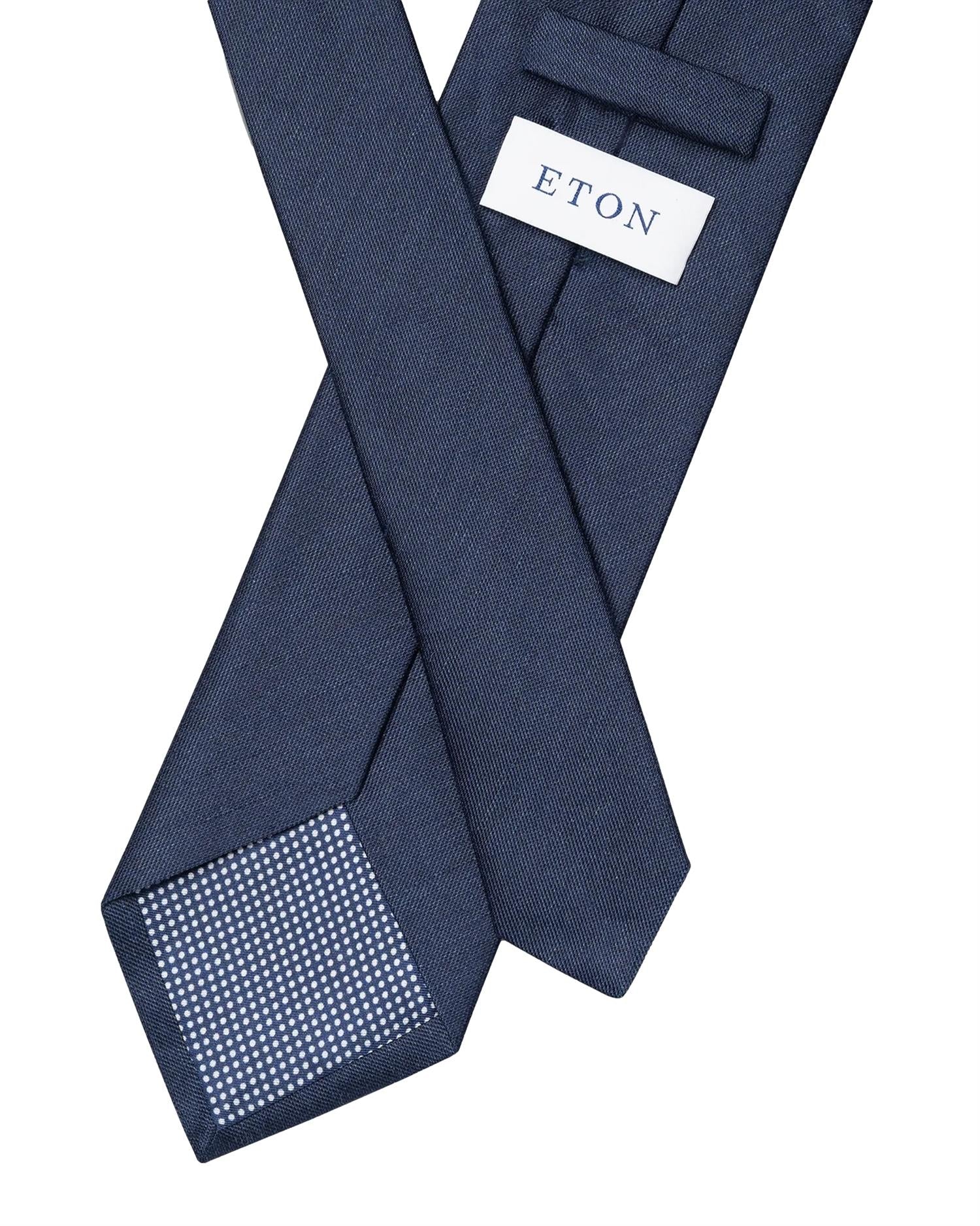 Eton Dark Blue Solid Silk Linen Tie Slips Mørkeblå - modostore.no
