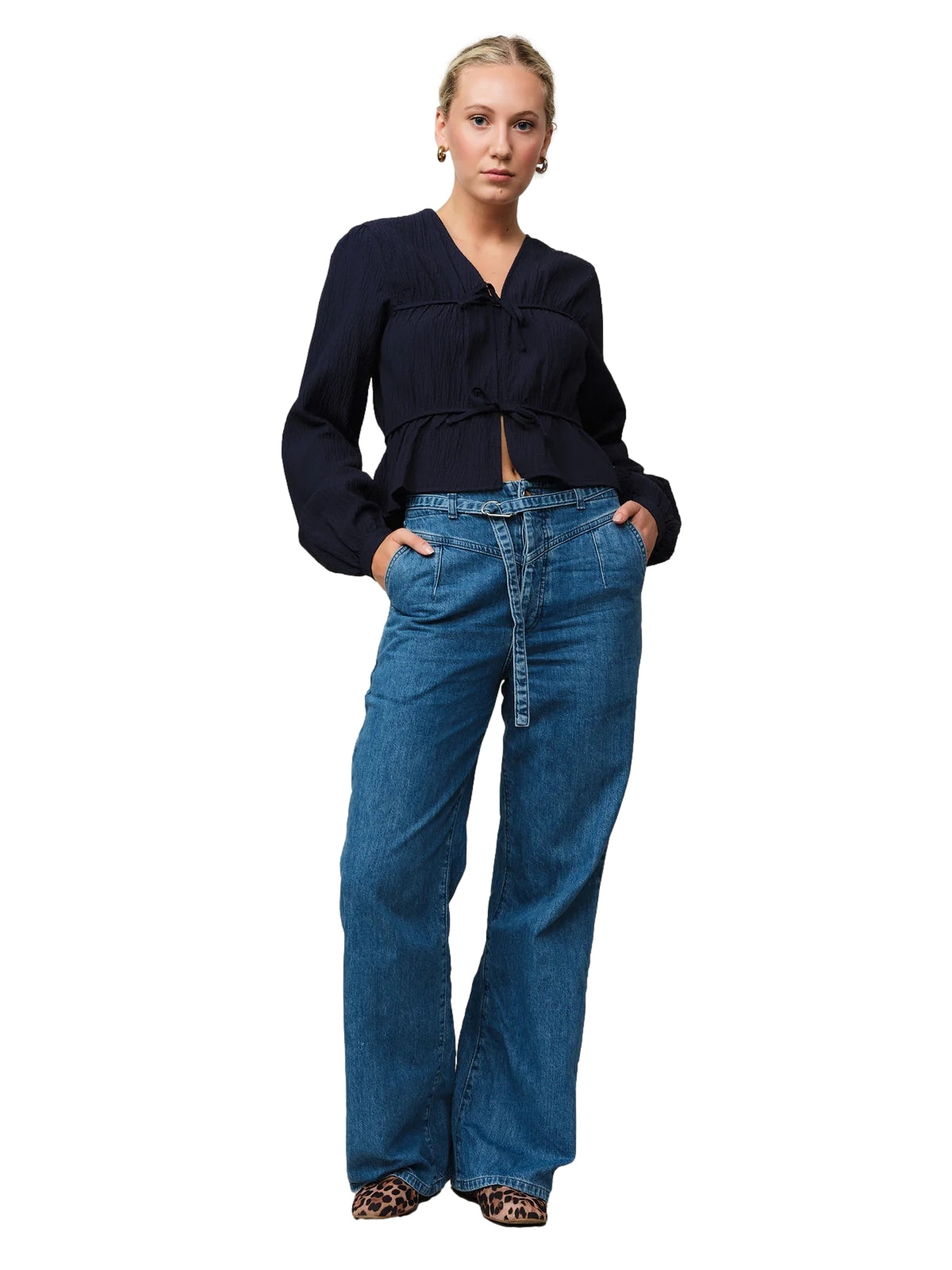 Once Untold Mercer String Blouse Skjorte Marine