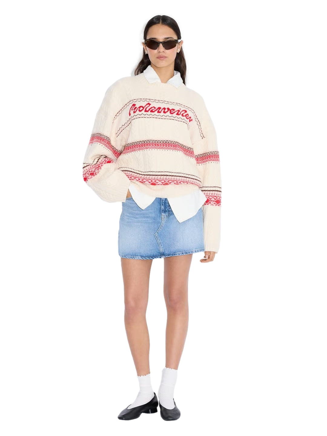 Holzweiler W. Holzweiler Logo Crew Genser Beige Og Rød - modostore.no