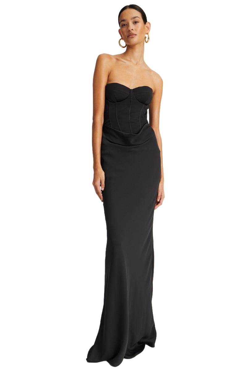ROTATE Satin Corset Maxi Dress Kjole Sort - modostore.no