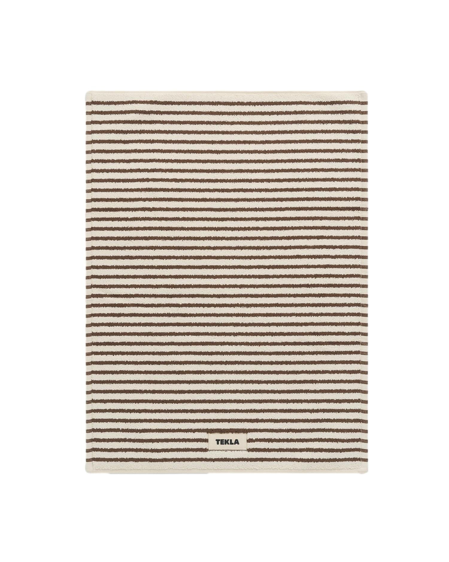 Tekla Terry Bath Mat Kodiak Stripes Badematte Hvit Og Brun