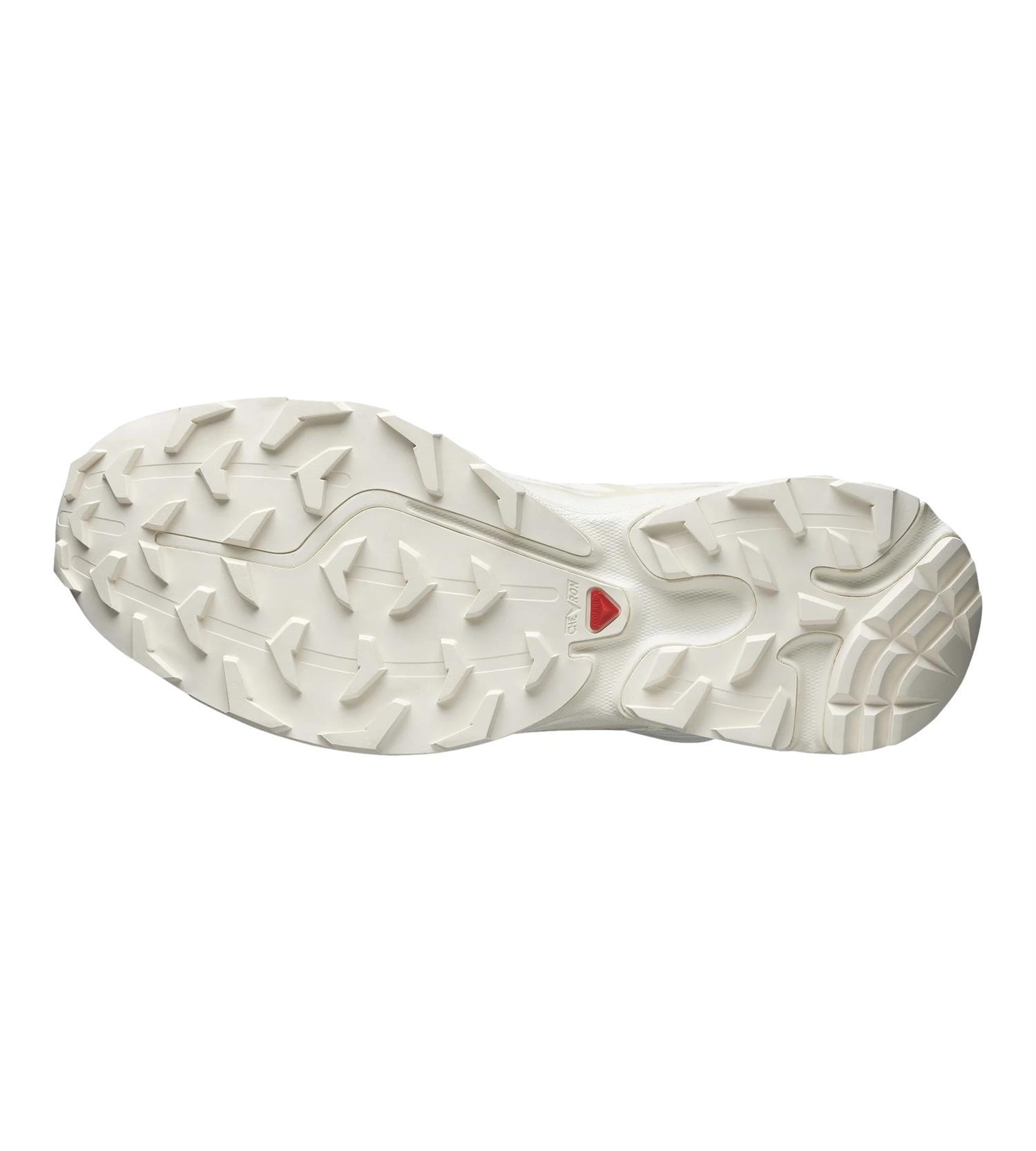 Salomon XT-6 joggesko i off-white med vanilje- og mandelmelk-farger, vises med detaljerte materialer og design.
