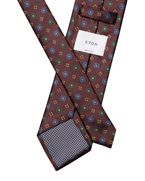 Eton Geometric Woven Slik Tie Slips Burgunder Mønster