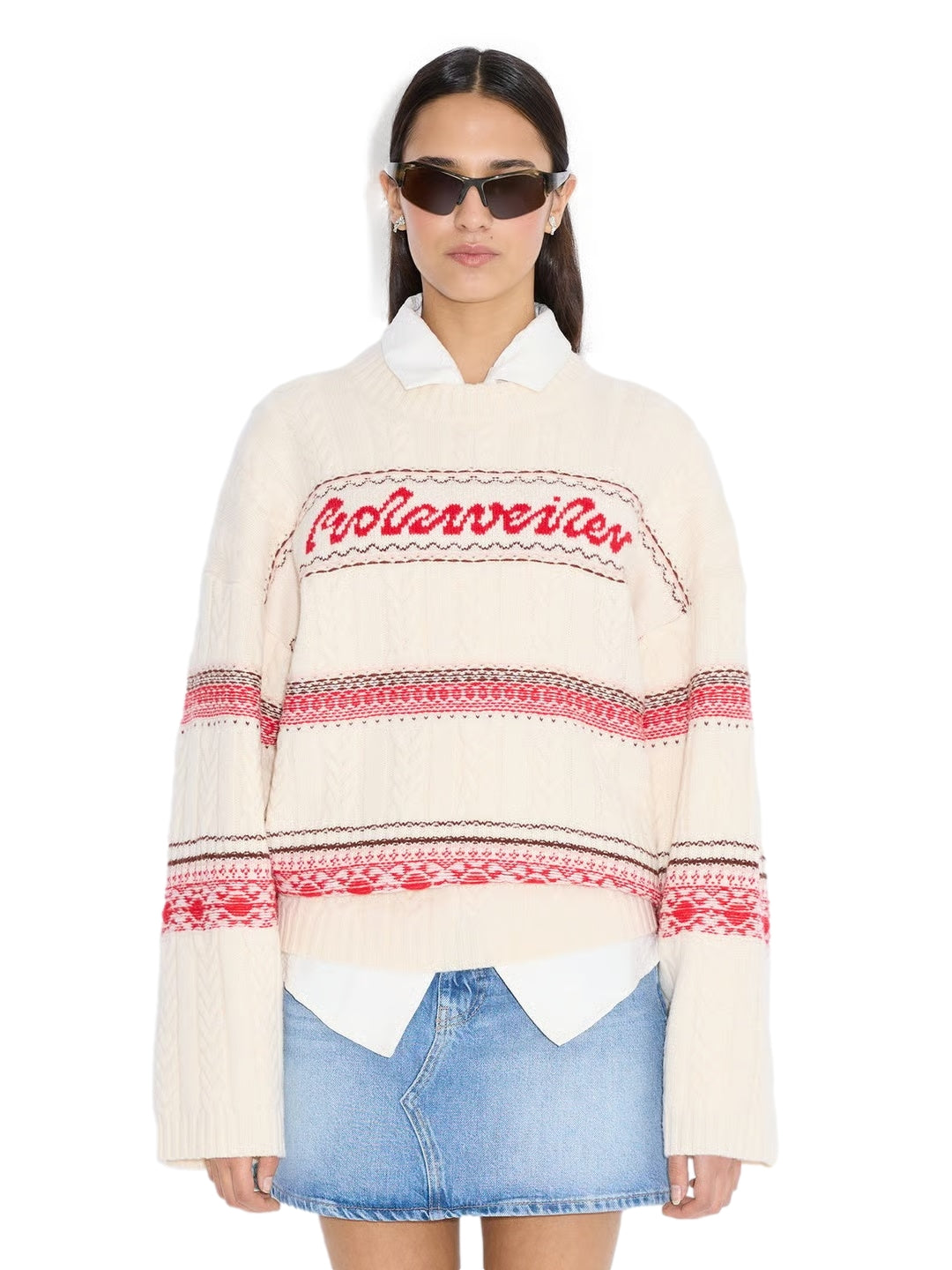 Holzweiler W. Holzweiler Logo Crew Genser Beige Og Rød - modostore.no